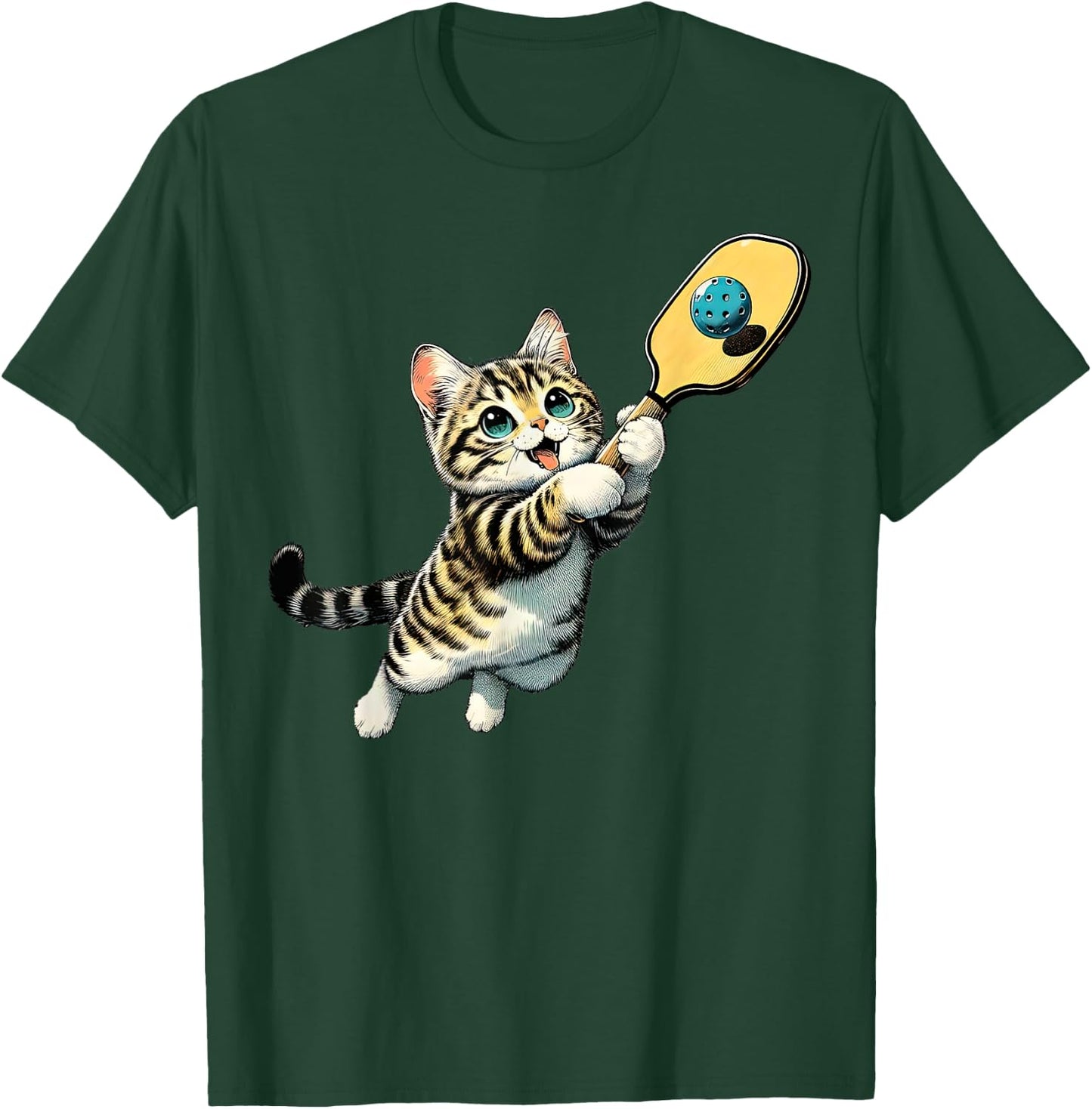 Funny Kitten Playing Pickleball Cute Cat Pickleball Player T-Shirt - T-Shirt | Forest