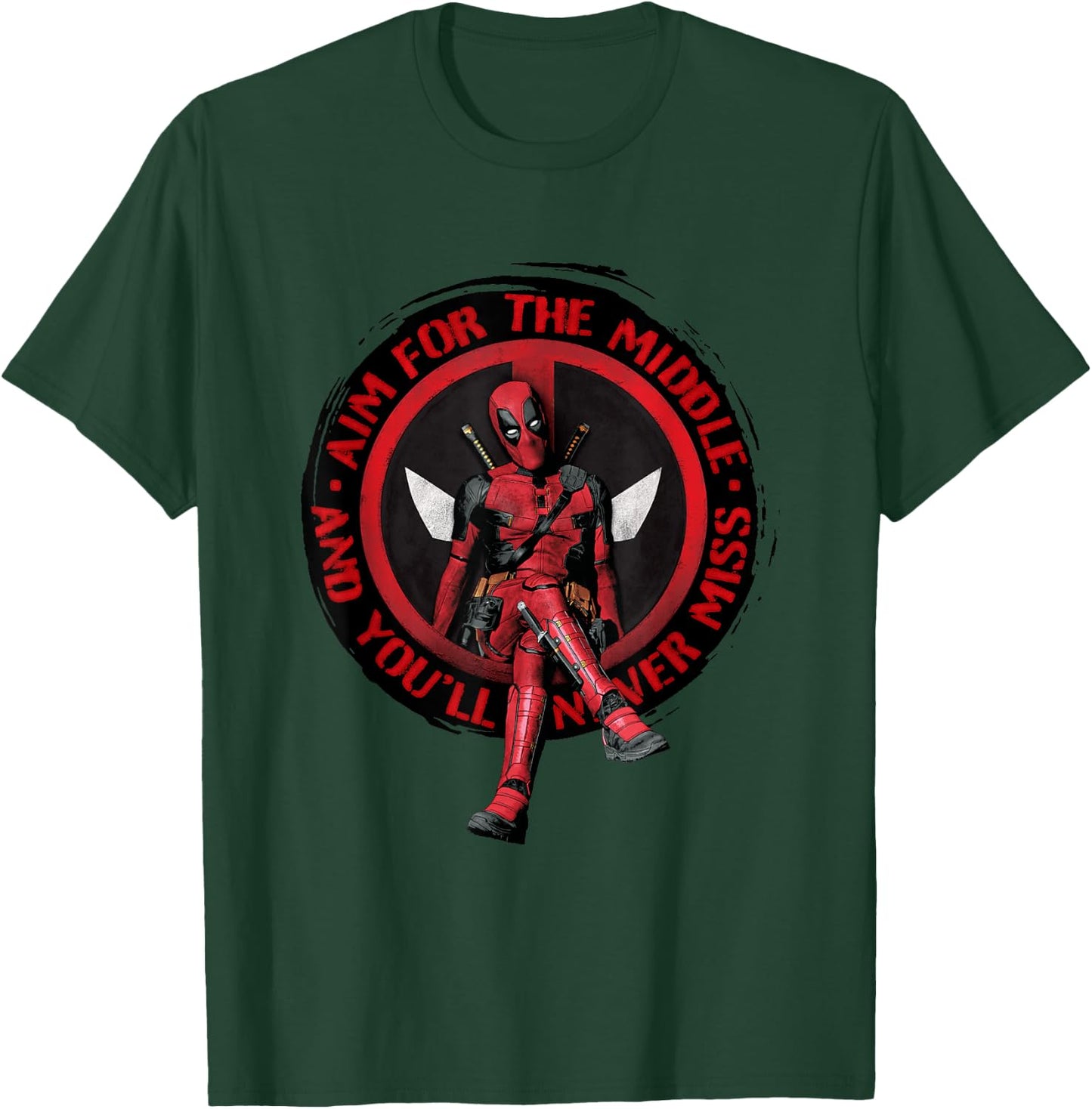 Marvel Deadpool & Wolverine Aim For The Middle Distressed T-Shirt - T-Shirt | Forest
