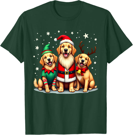 Golden Retriever Christmas Dogs Funny Santa Reindeer Elf T-Shirt - T-Shirt | Forest