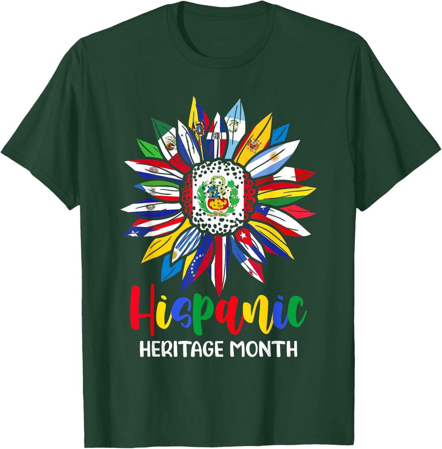 Hispanic Heritage Month Peru Flag Sunflower Latino Flags T-Shirt - T-Shirt | Forest