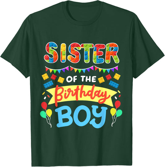 Sister of the Birthday Boy Building Blocks Bricks Family T-Shirt - T-Shirt | Forest