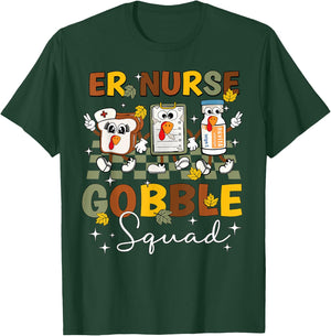 ER Nurse Turkey Gobble Squad Women ER Nurse Thanksgiving T-Shirt - T-Shirt | Forest