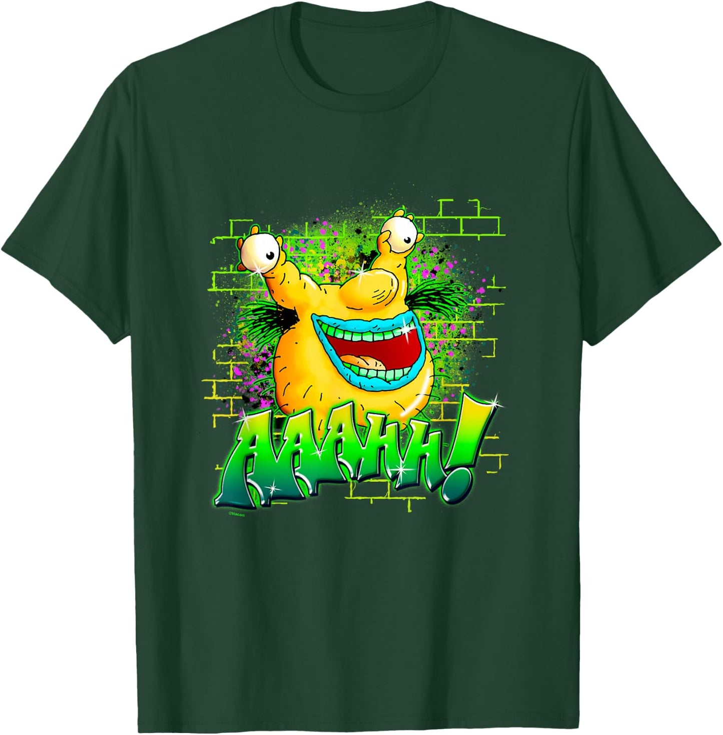 Aaahh!!! Real Monsters Krumm Neon Brick Wall Vintage Badge T-Shirt - T-Shirt | Forest