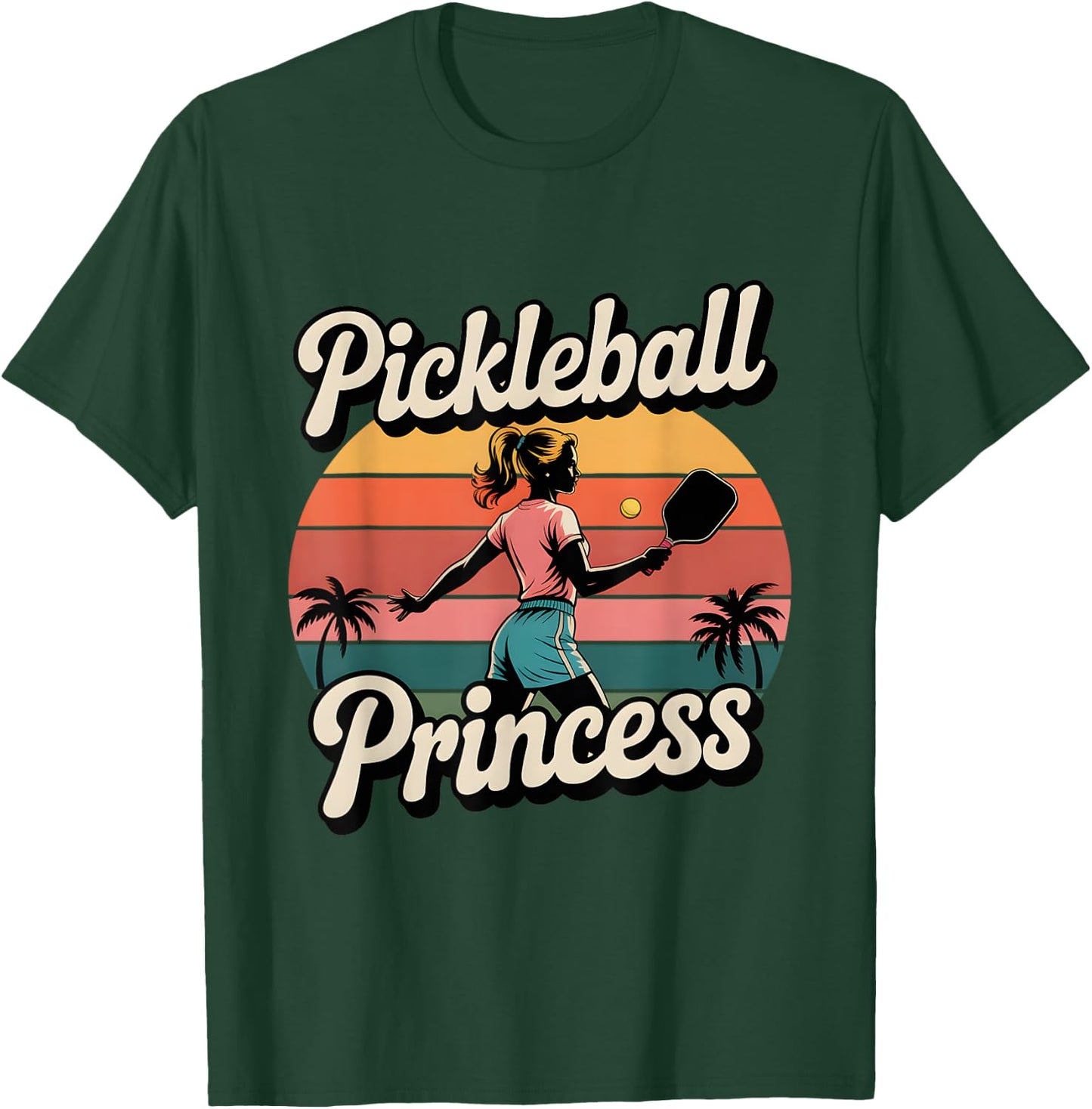 Pickleball Princess Retro Pickleball Girl With Paddle T-Shirt - T-Shirt | Forest