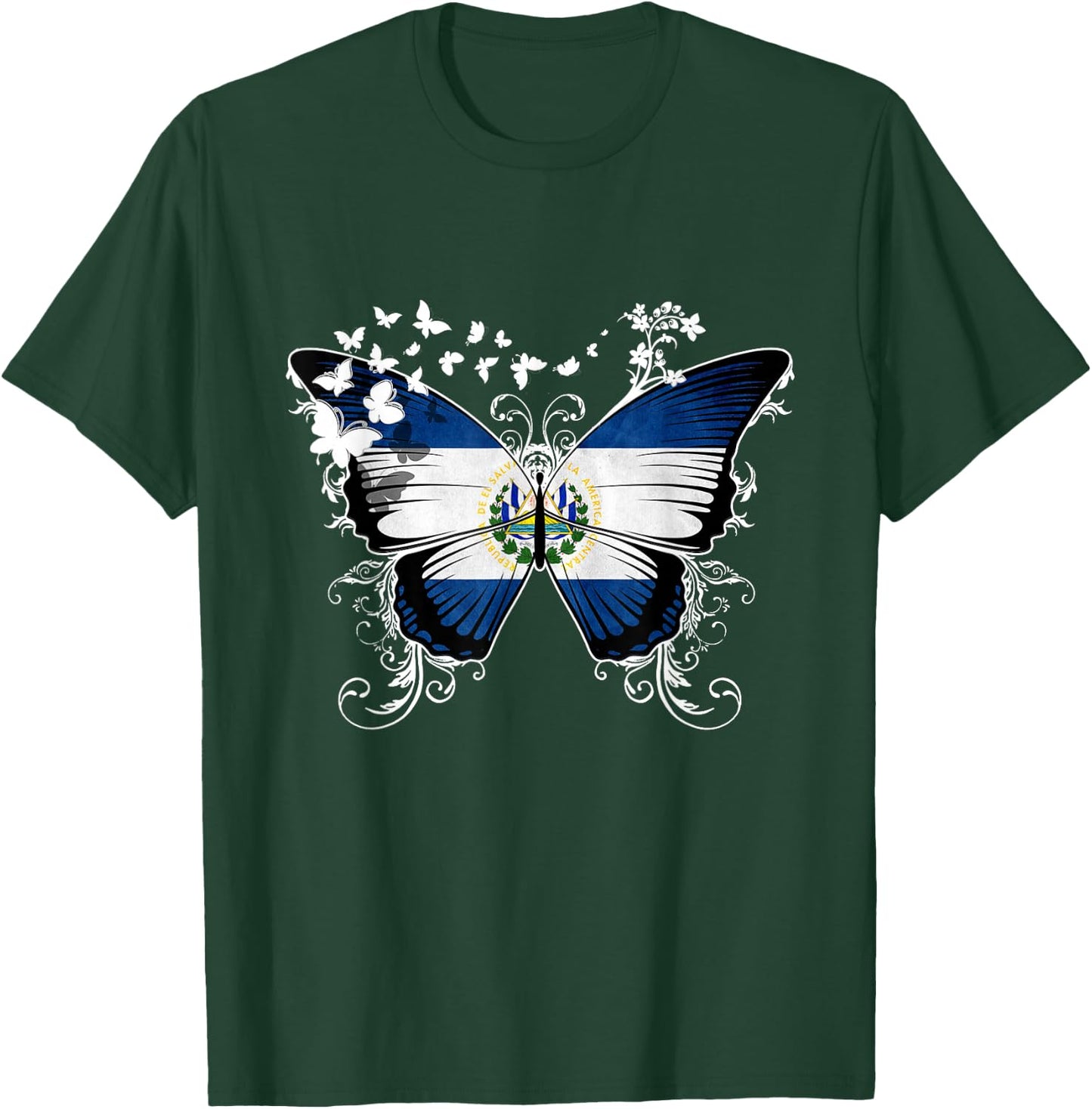 El Salvador Flag Shirt Butterfly Graphic T Shirt T-Shirt - T-Shirt | Forest