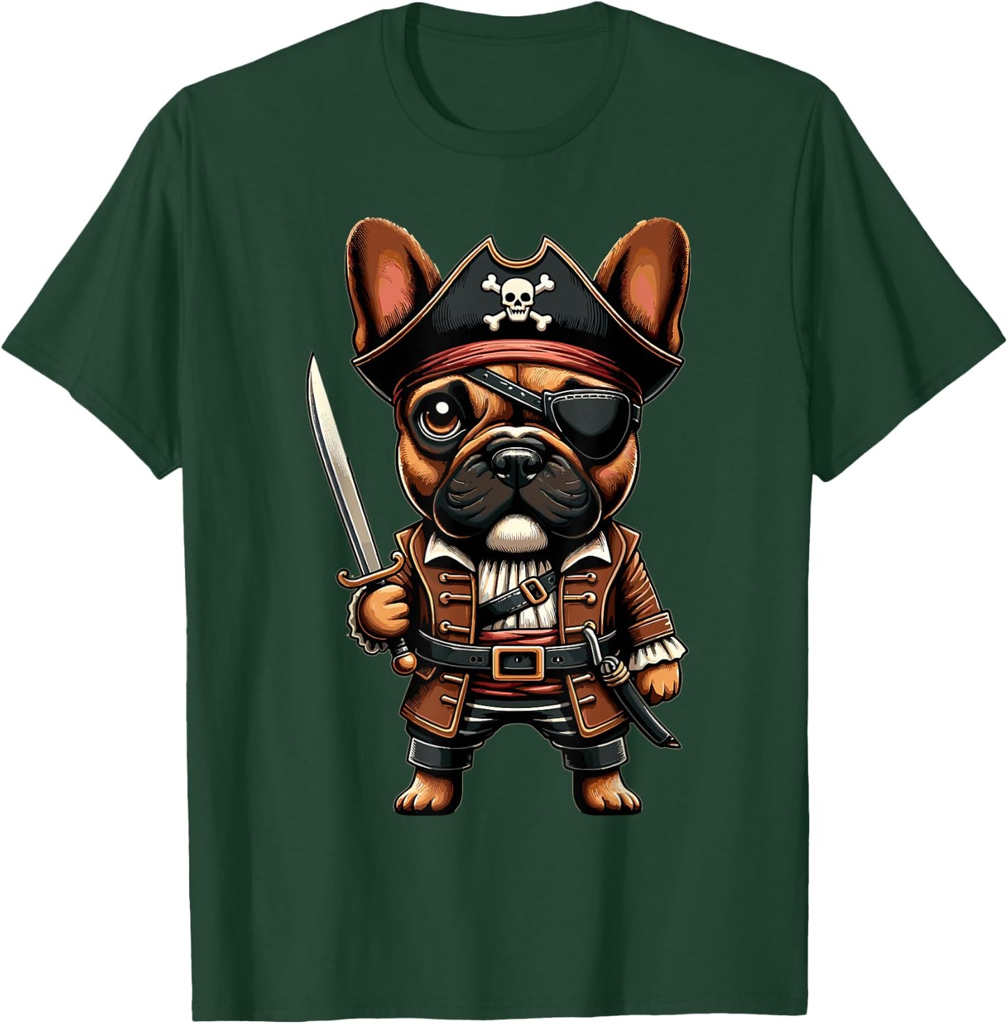 French Bulldog Pirate Dog Halloween Party Men Women Kids T-Shirt - T-Shirt | Forest