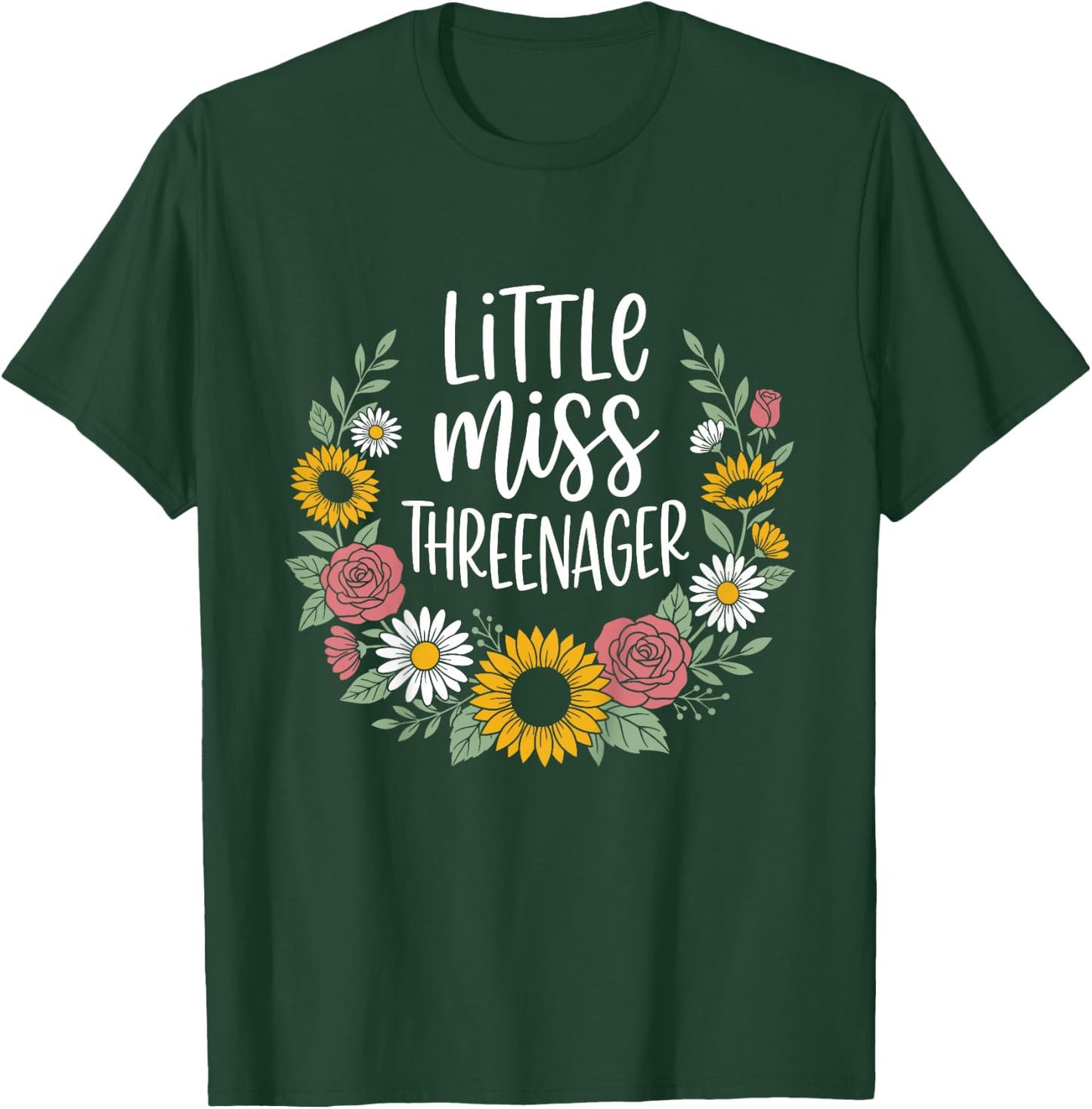 Floral Miss Threenager 3rd Birthday 3 Years Girls Kids T-Shirt - T-Shirt | Forest
