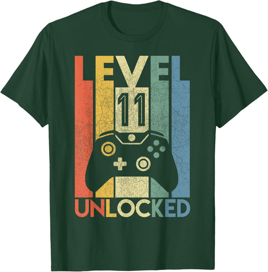Level 11 Unlocked Shirt Funny Video Gamer 11th Birthday Gift T-Shirt - T-Shirt | Forest