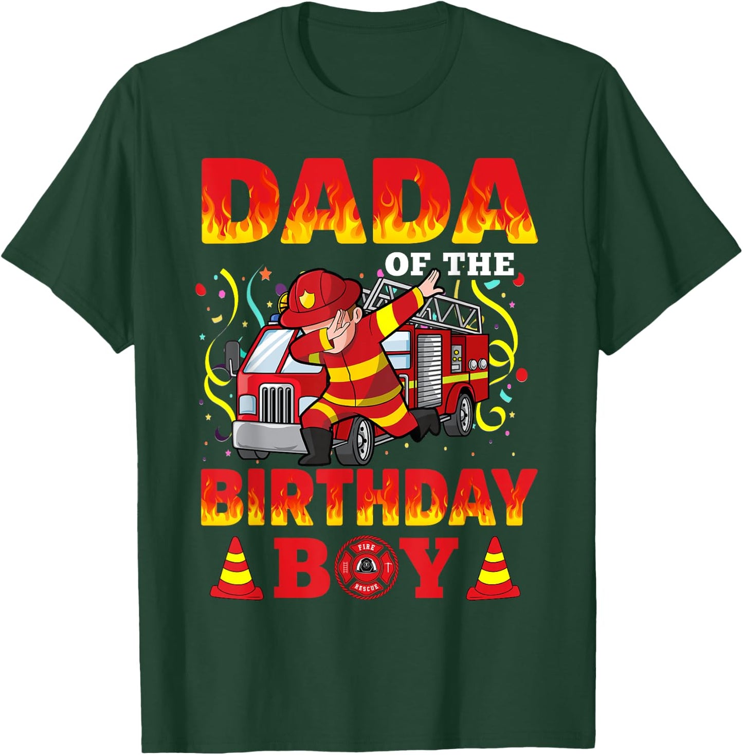 Dada Of The Birthday Boy Fire Truck Firefighter Boys T-Shirt - T-Shirt | Forest