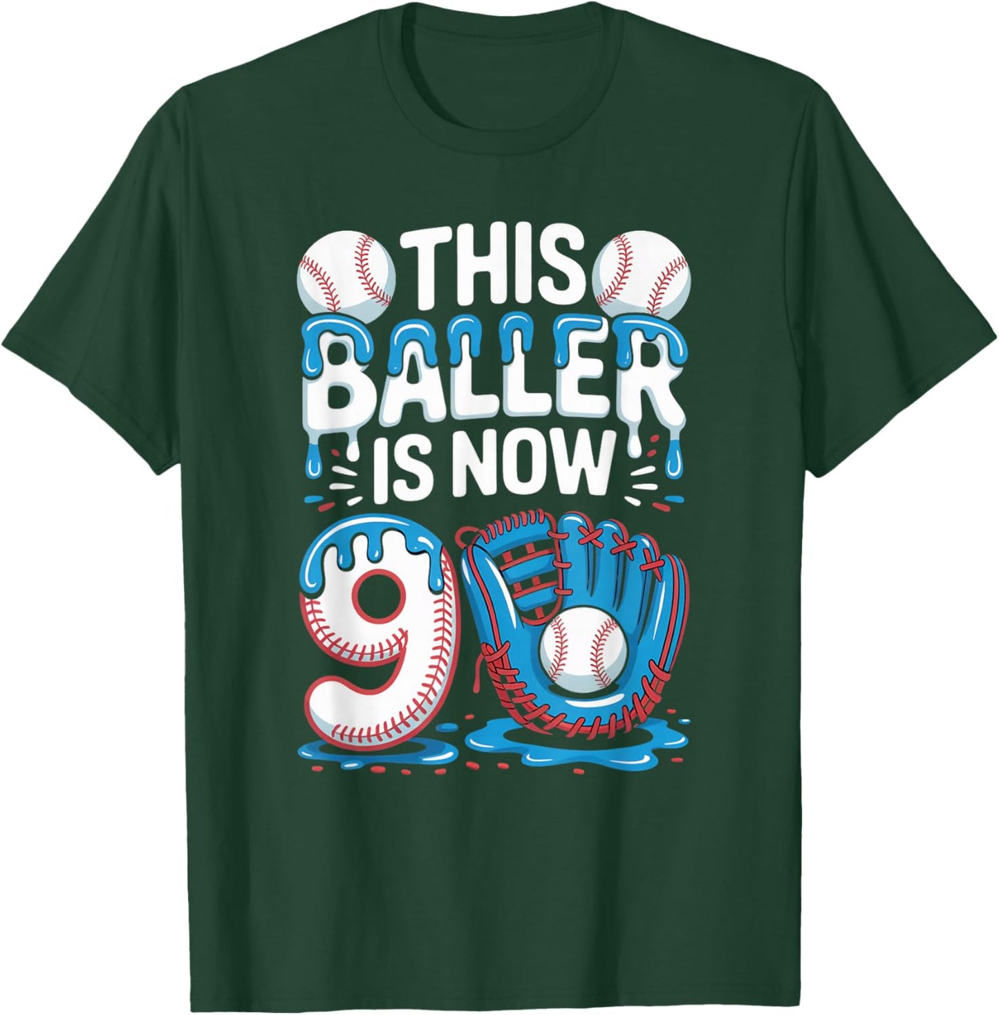 This Baller Is Now 9 Ice Cream Drip Kids Game Baseball Drip T-Shirt - T-Shirt | Forest