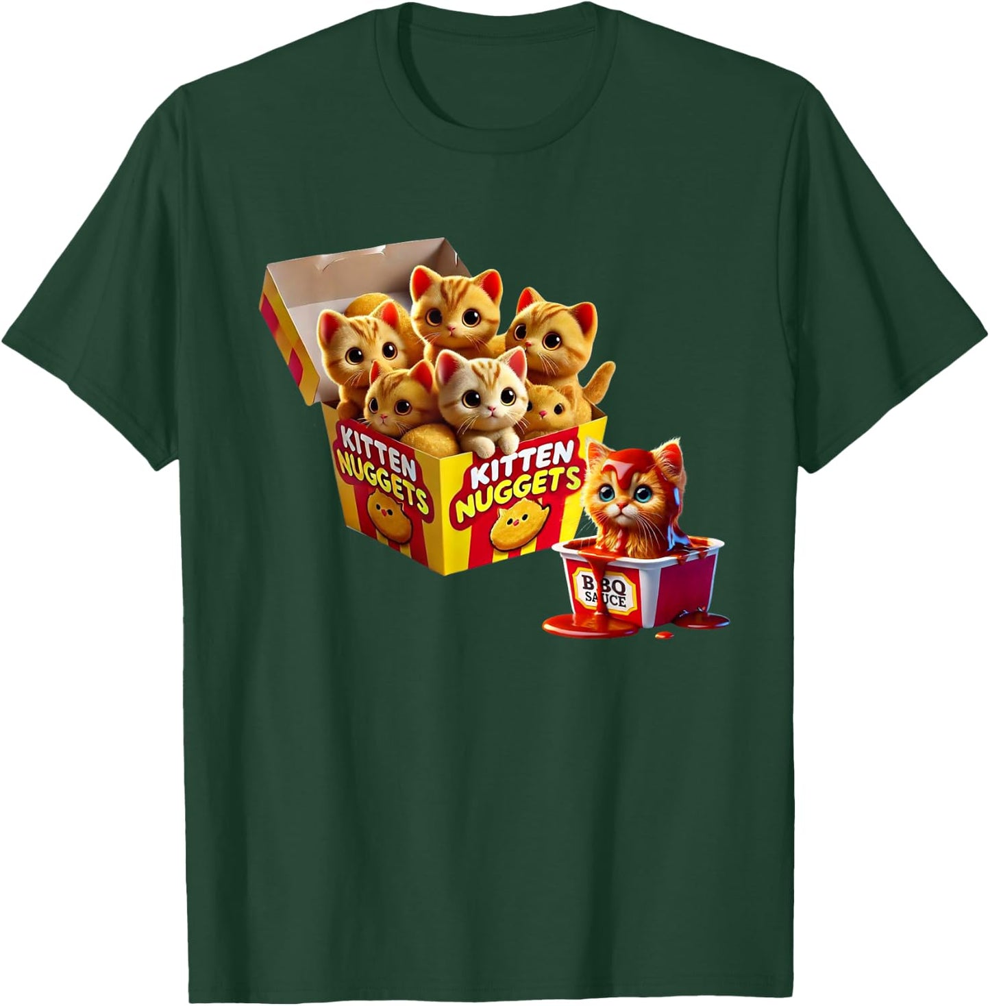 Kitten Nuggets Cat Lover Gift Food Pun Chicken Nuggets Men Women Kids T-Shirt - T-Shirt | Forest