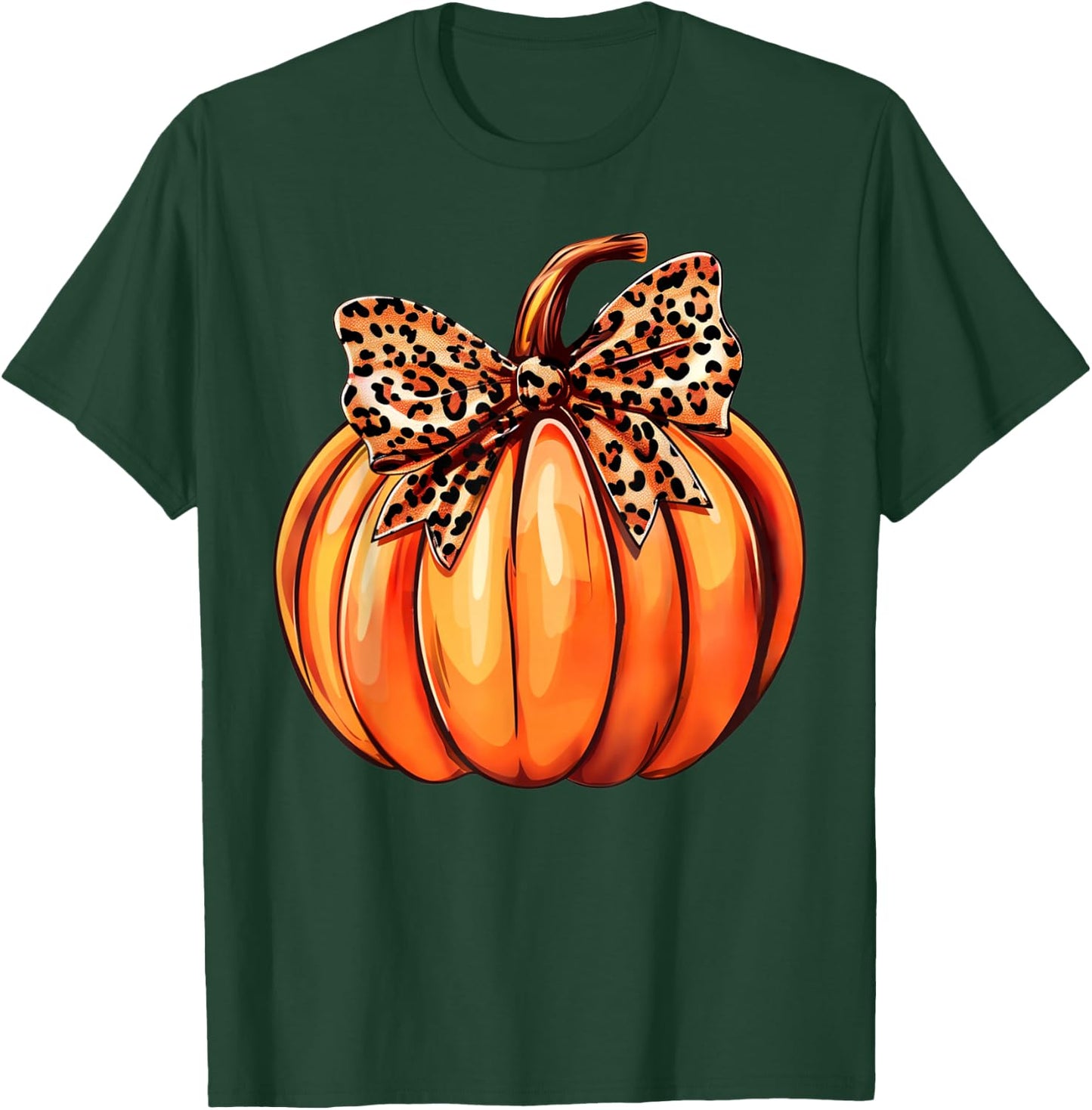 Coquette Bow Leopard Pumpkin Thanksgiving Rustic Fall Women T-Shirt - T-Shirt | Forest