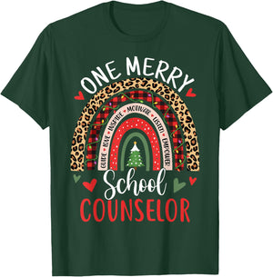 School Counselor Funny Rainbow Christmas Counselor T-Shirt - T-Shirt | Forest