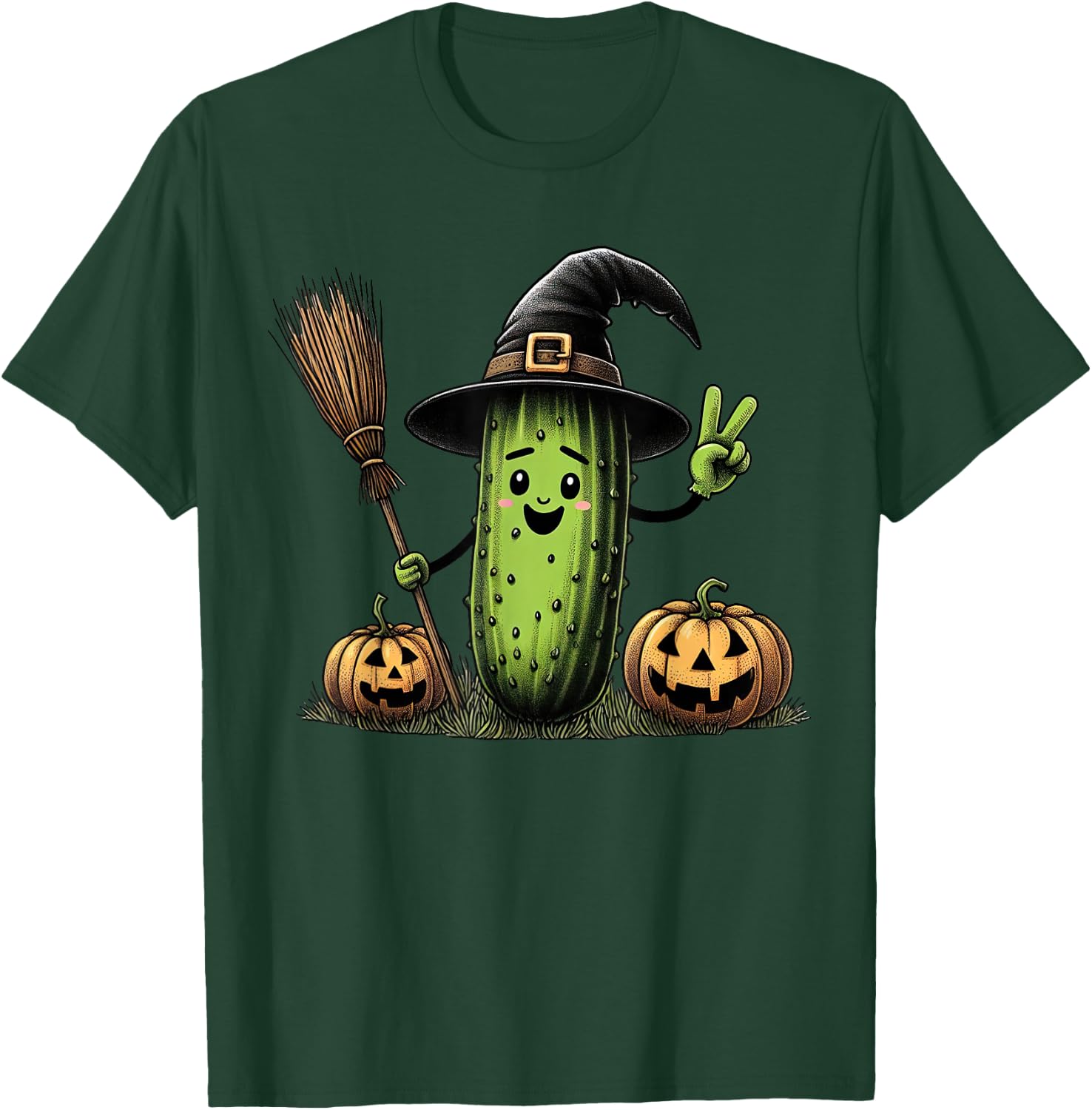 Funny Pickle Witch Pumpkin Halloween Kids T-Shirt - T-Shirt | Forest