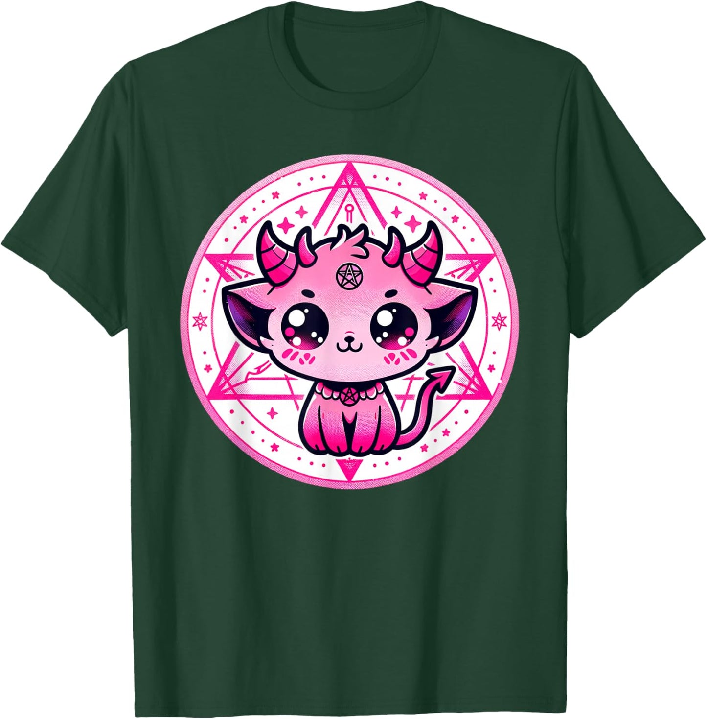 Cute Baphomet Satanic Cat and Artistic Gothic Kawaii Demon T-Shirt - T-Shirt | Forest