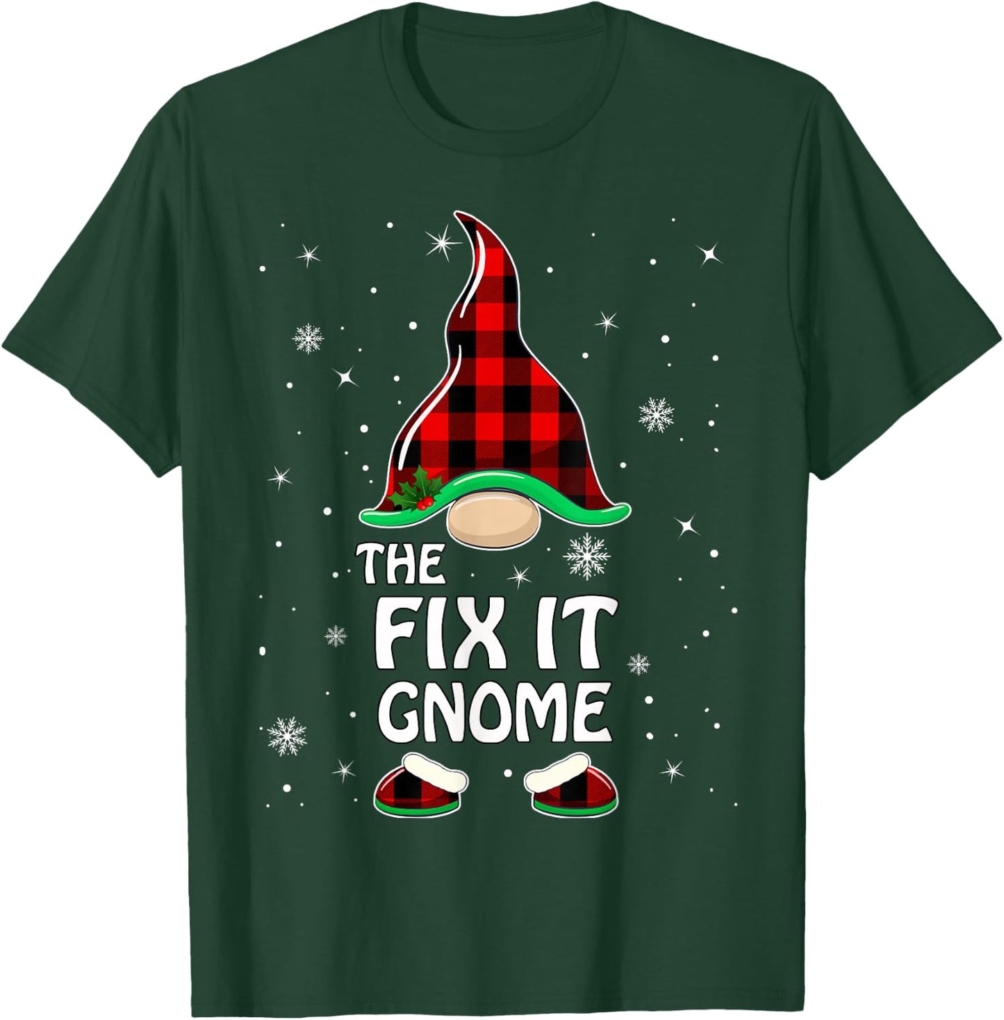 Fix It Gnome Buffalo Plaid Matching Family Christmas Pajama T-Shirt - T-Shirt | Forest