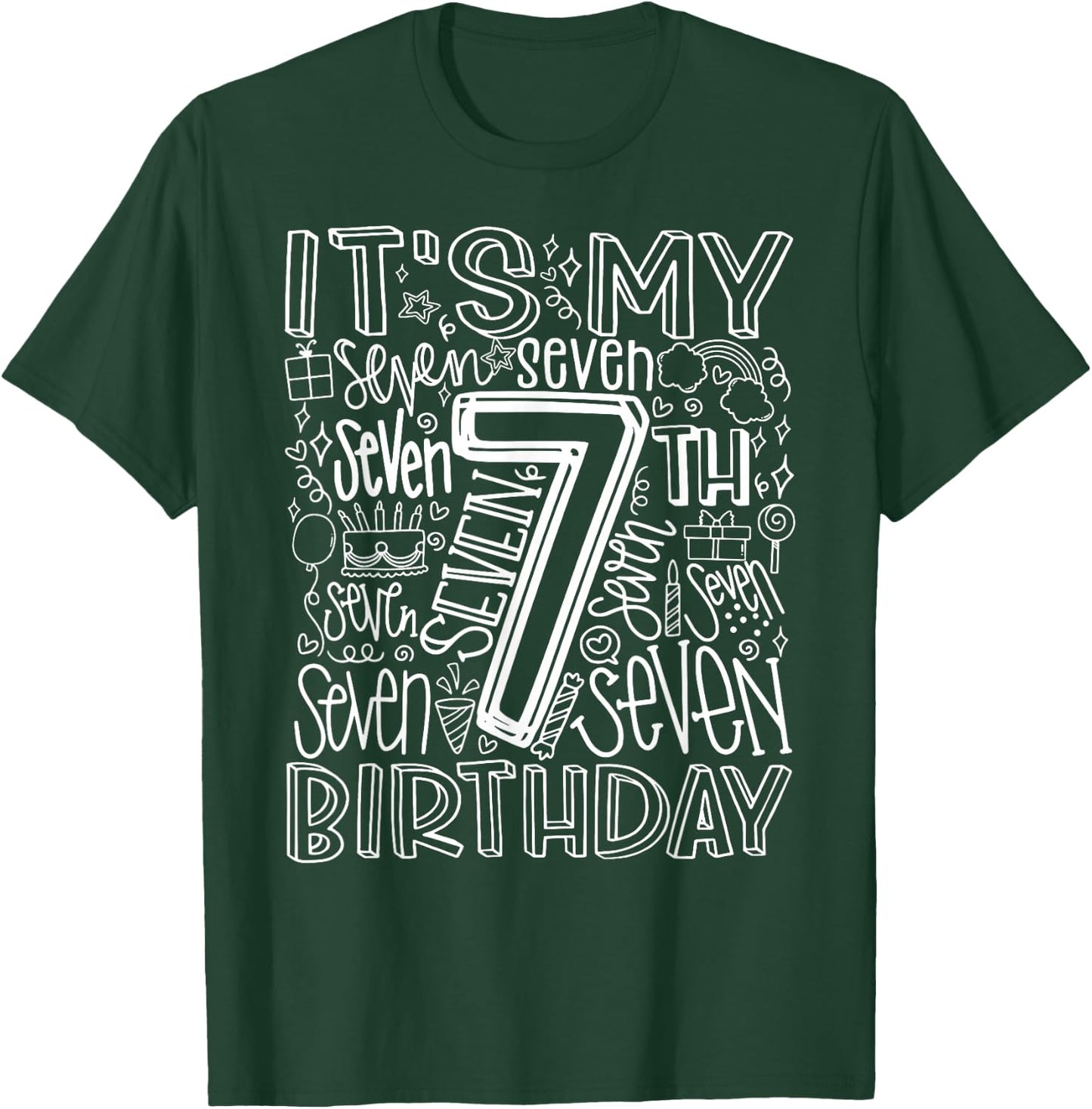 It's My 7th Birthday Seven 7 Year Old Bday Kids Boys Girls T-Shirt - T-Shirt | Forest