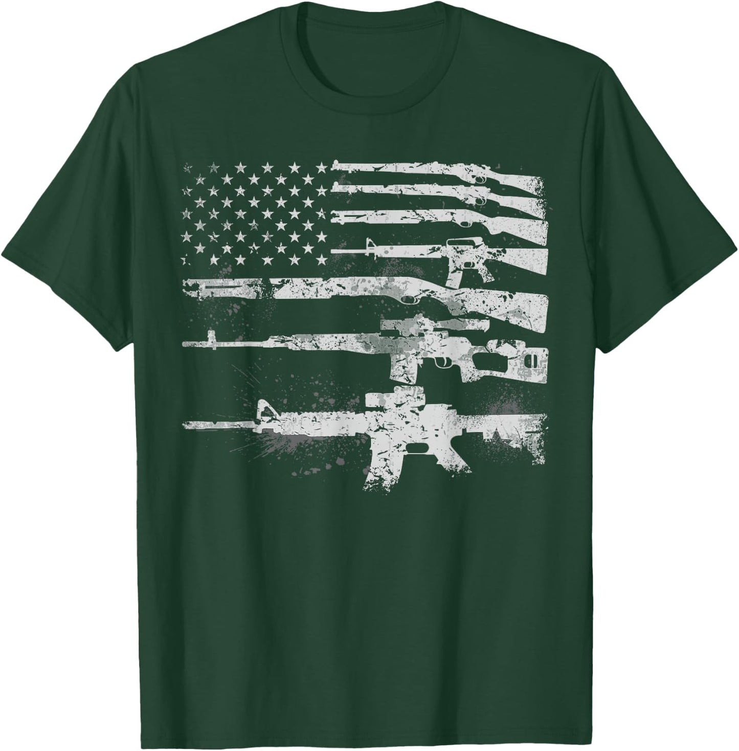 Gun Women Machine Guns USA Flag 2A Gifts T-Shirt - T-Shirt | Forest