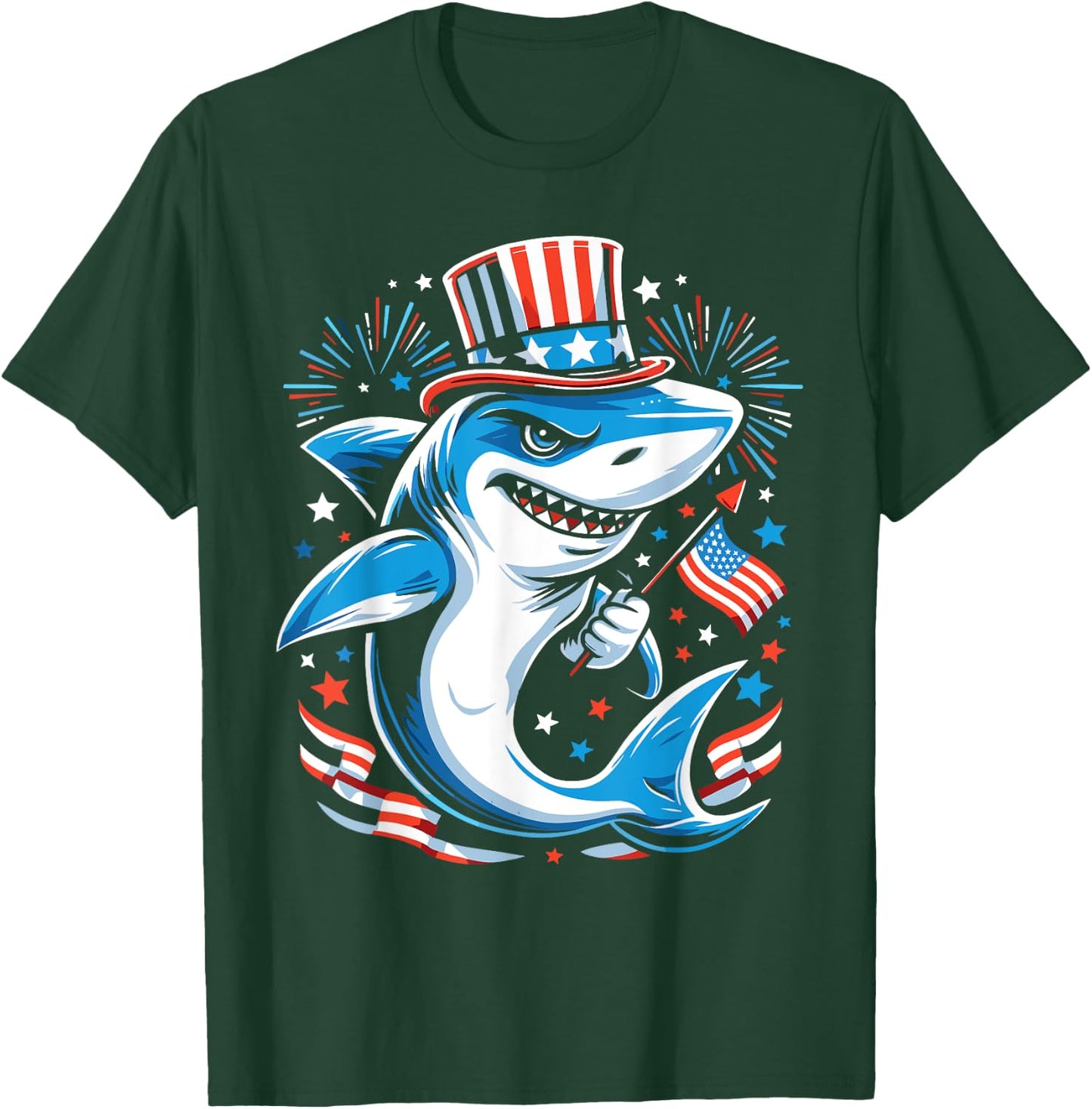 Patriotic Shark 4th of July Celebration T-Shirt - T-Shirt | Forest