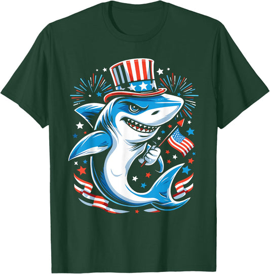 Patriotic Shark 4th of July Celebration T-Shirt - T-Shirt | Forest