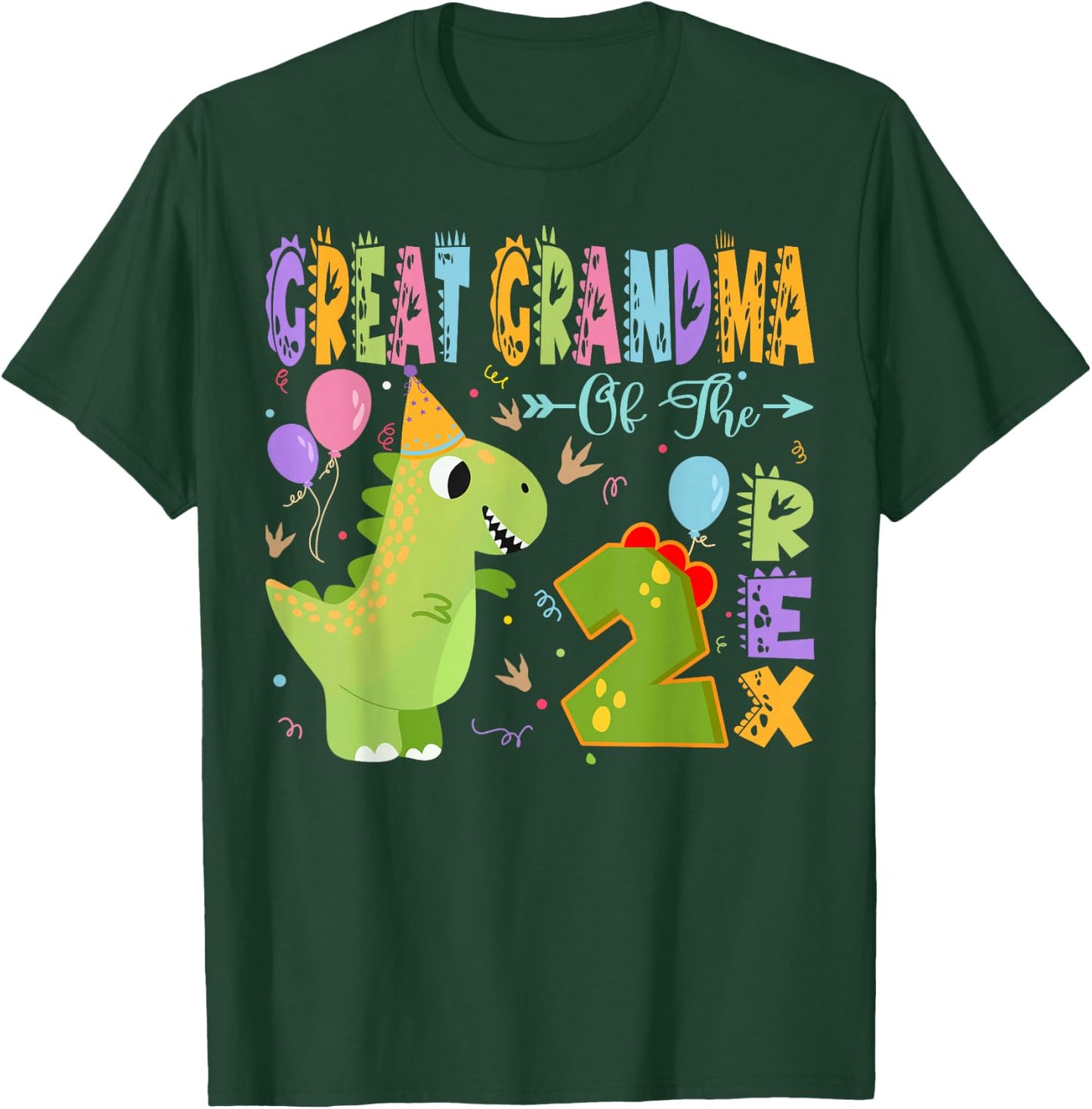 Great Grandma Of The Two Rex 2Nd Birthday Dinosaur Party T-Shirt - T-Shirt | Forest