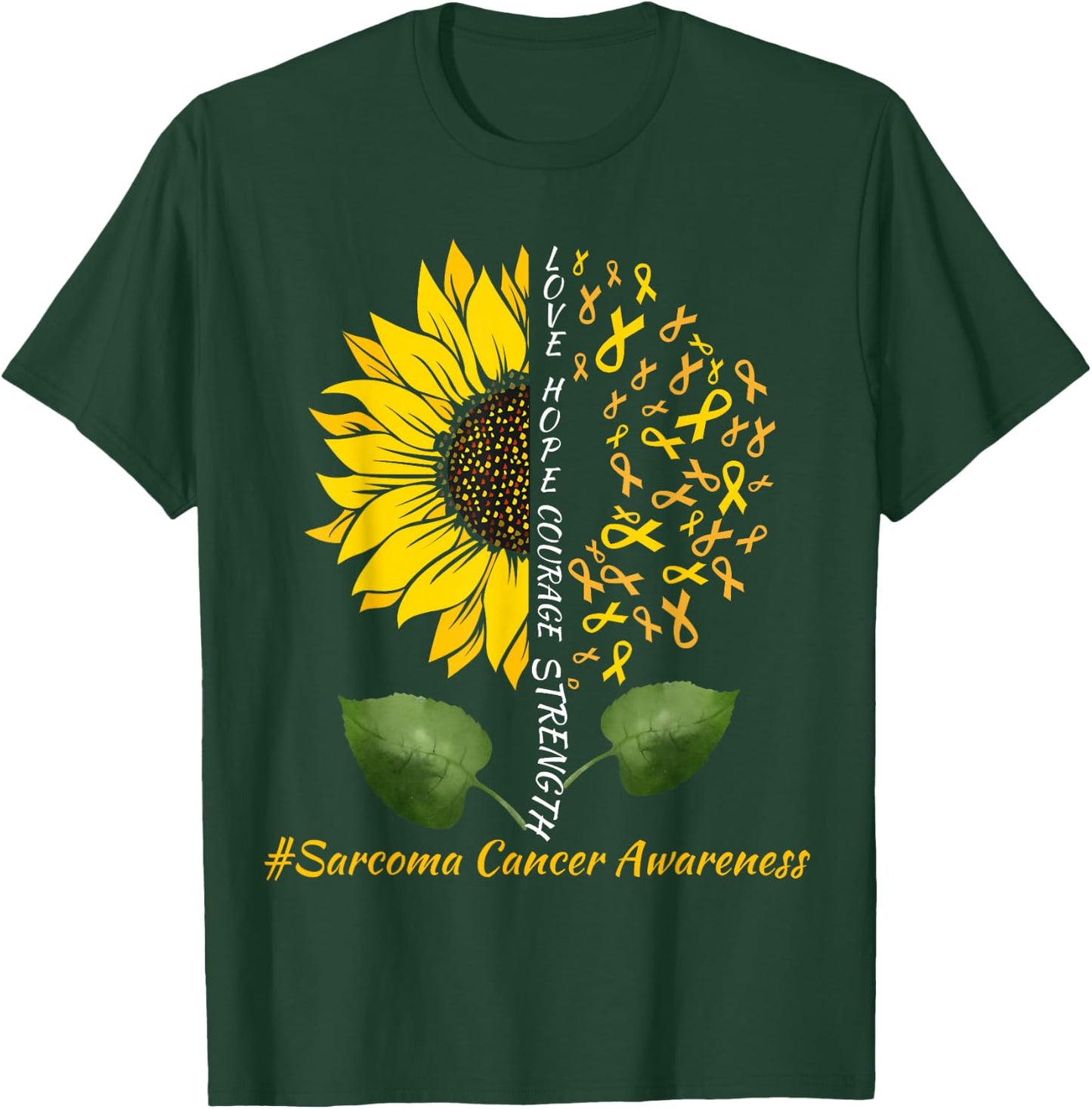 Support Sarcoma Cancer Awareness Sunflower Yellow Ribbon T-Shirt - T-Shirt | Forest
