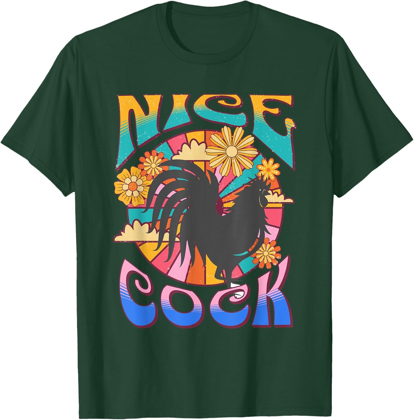 NICE COCK Black Light Funny Hippie Peace Love Retro Vintage T-Shirt - T-Shirt | Forest