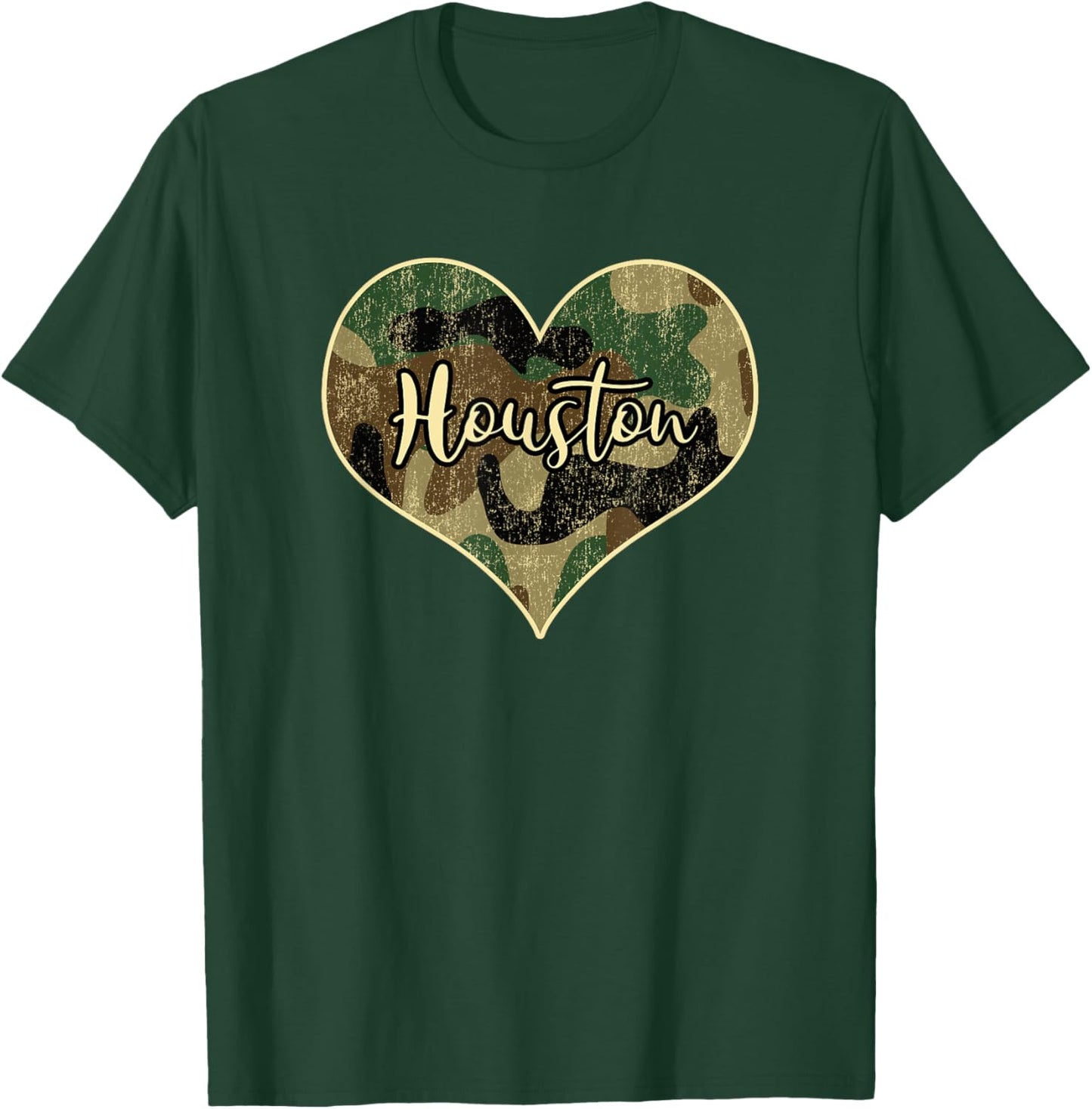 Houston Texas Camo Heart Vintage T-Shirt - T-Shirt | Forest