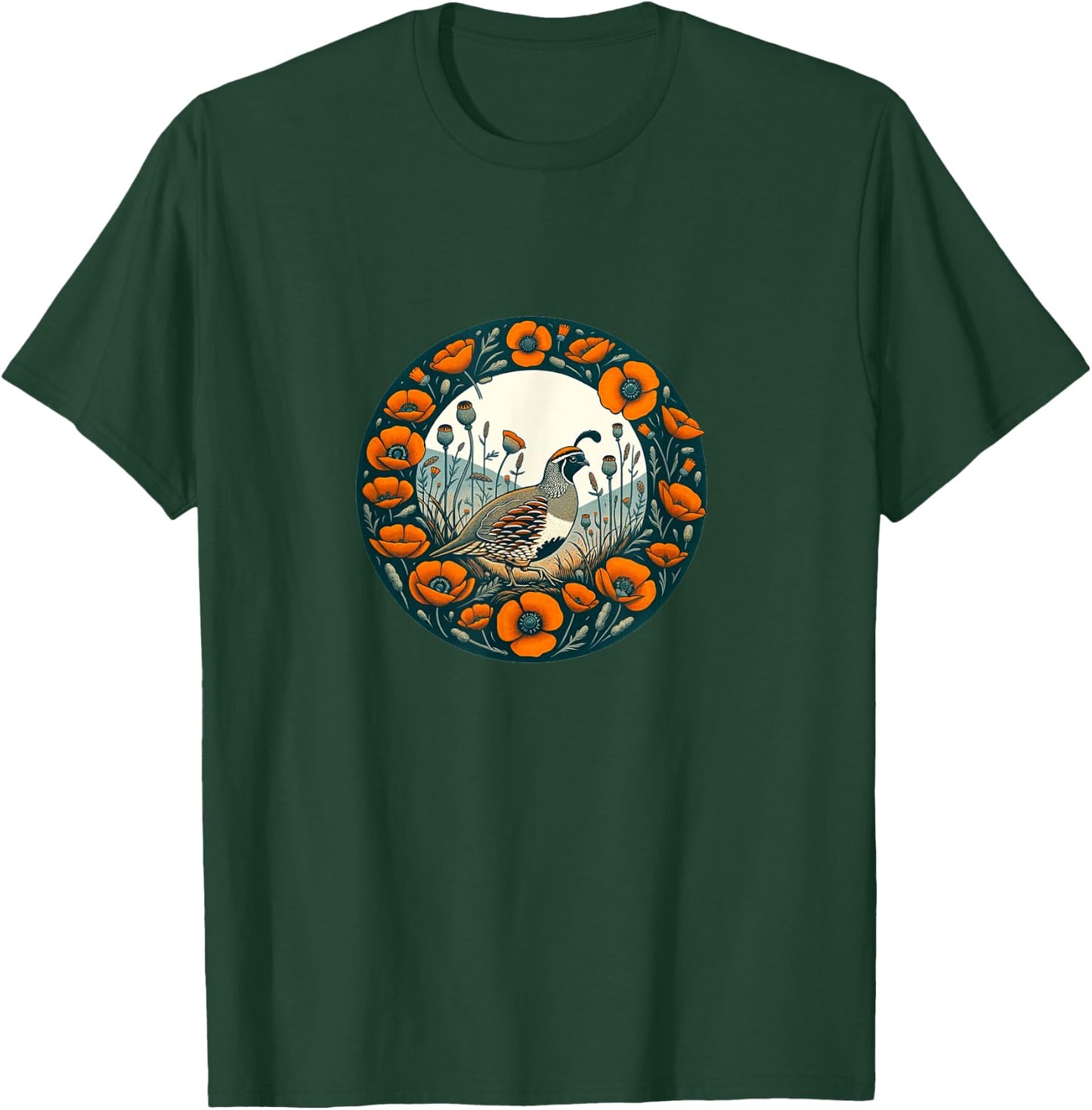 California Poppy and California quail State bird T-Shirt - T-Shirt | Forest