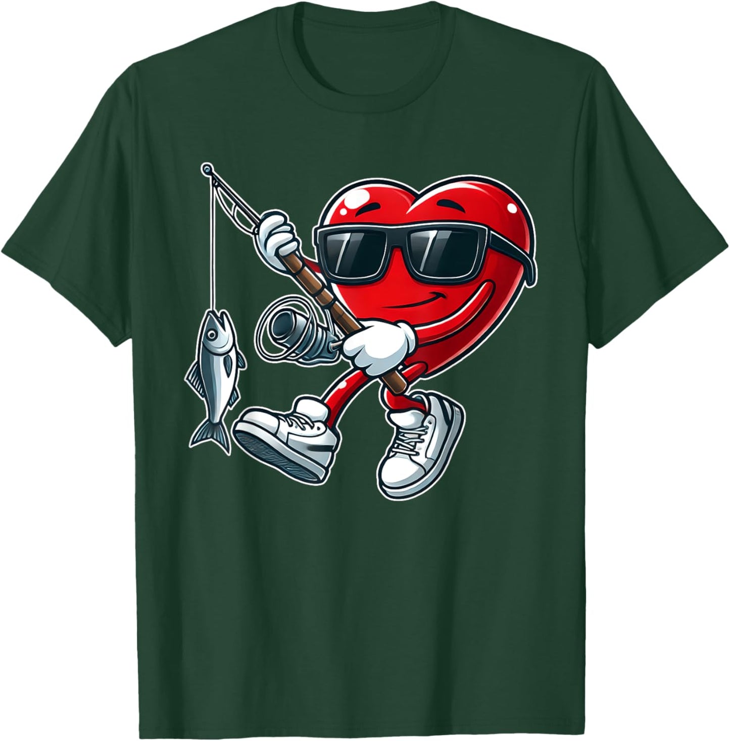 Funny Heart with Fishing Rod Valentines Day Toddler Boys T-Shirt - T-Shirt | Forest
