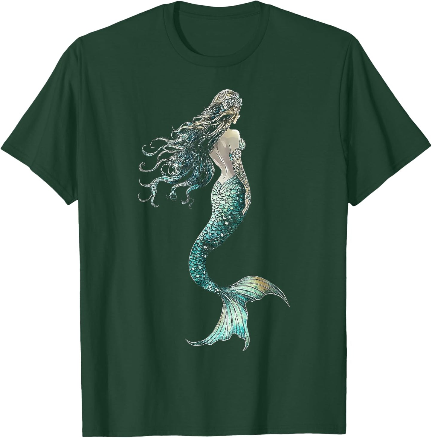 Mermaid Mythical Motif Fantasy Artwork Mermaid T-Shirt - T-Shirt | Forest