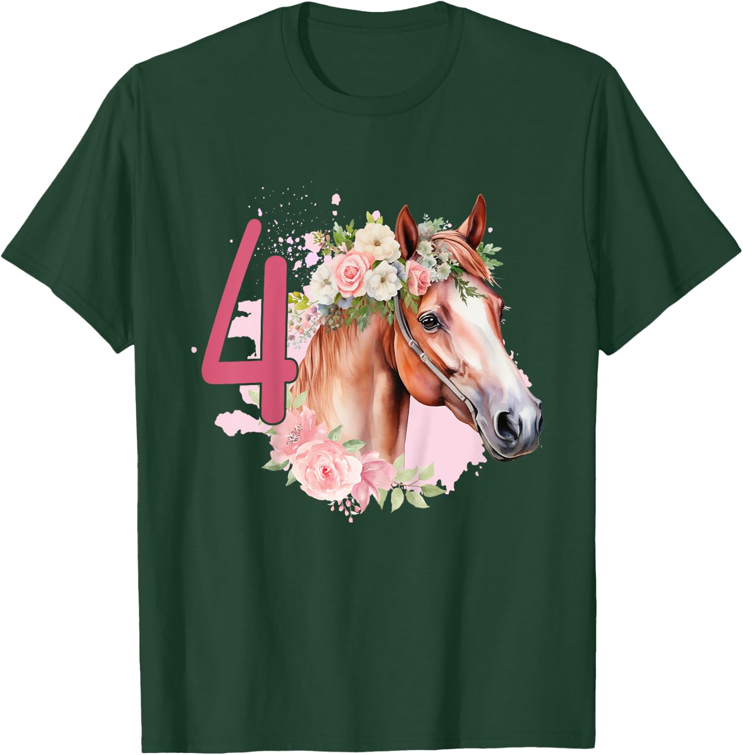 4th Birthday Horse Animals Fourth birthday girl 4 years old T-Shirt - T-Shirt | Forest
