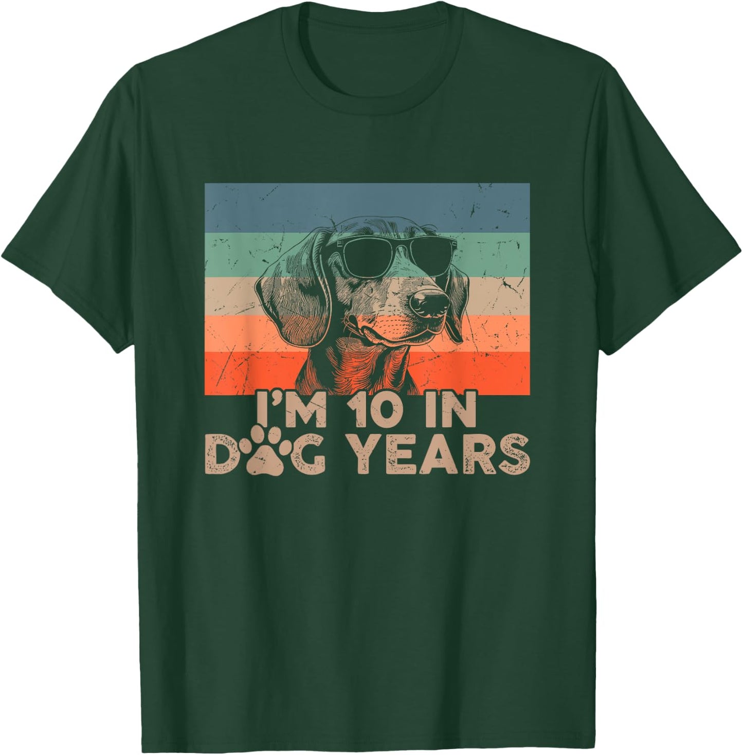 Vintage Dachshund I'm 10 In Dog Years Funny 70th Birthday Men Women T-Shirt - T-Shirt | Forest