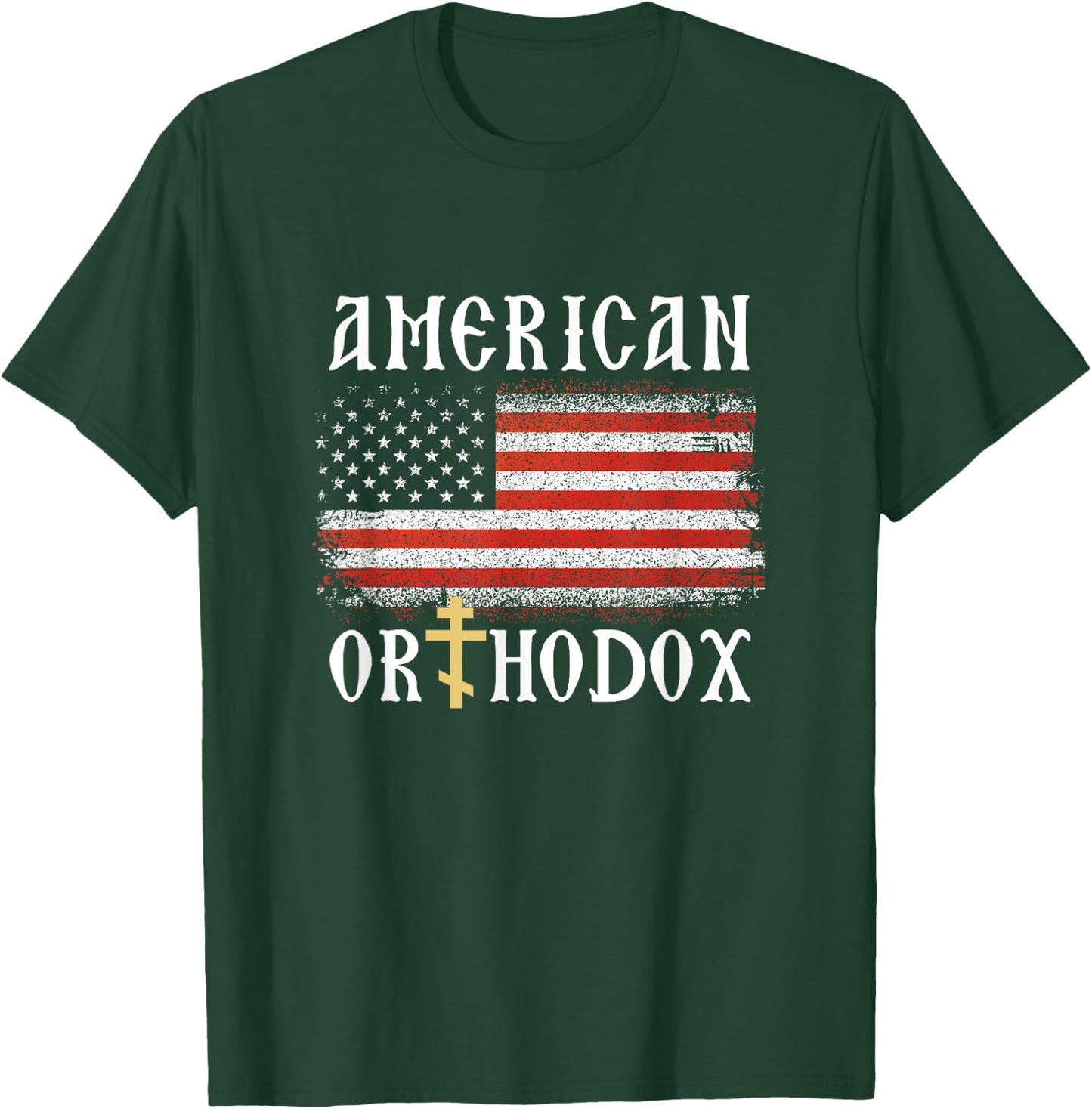 American Flag Orthodox Cross Christian T-Shirt - T-Shirt | Forest