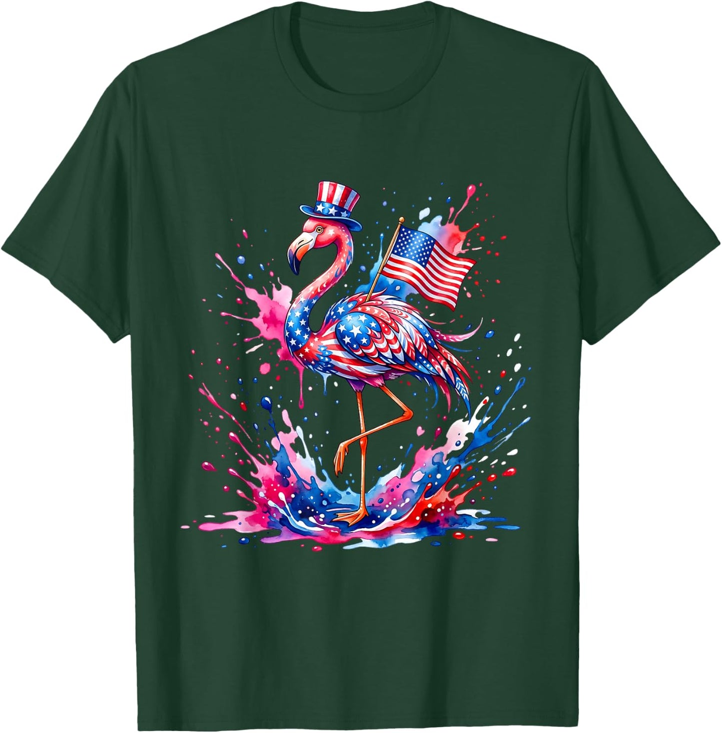 Flamingo 4th of July Patriotic Pink Independence Day Women T-Shirt - T-Shirt | Forest