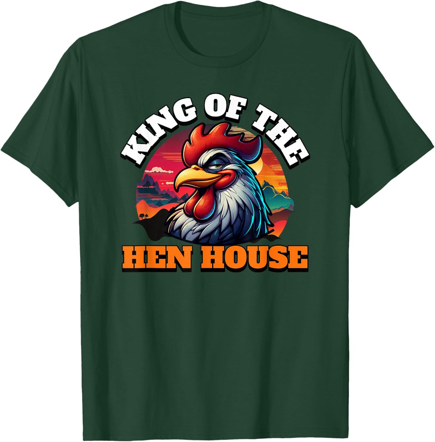 ArtisticRaccoon Funny Rooster King Of The Hen House - Black, Small, -Adult, Short Sleeve T-Shirt - T-Shirt | Forest