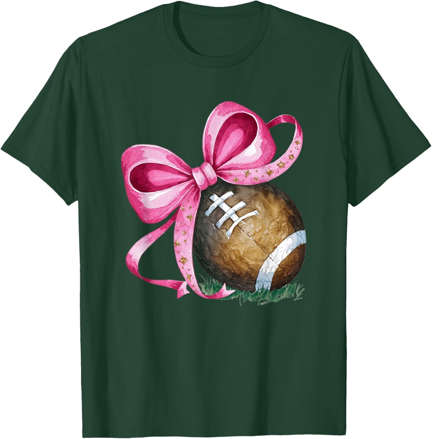 Football Mom Coquette Bow Game Day Women Girls Kids Football T-Shirt - T-Shirt | Forest