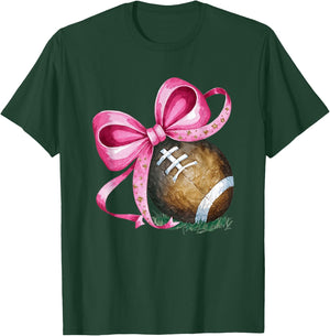 Football Mom Coquette Bow Game Day Women Girls Kids Football T-Shirt - T-Shirt | Forest