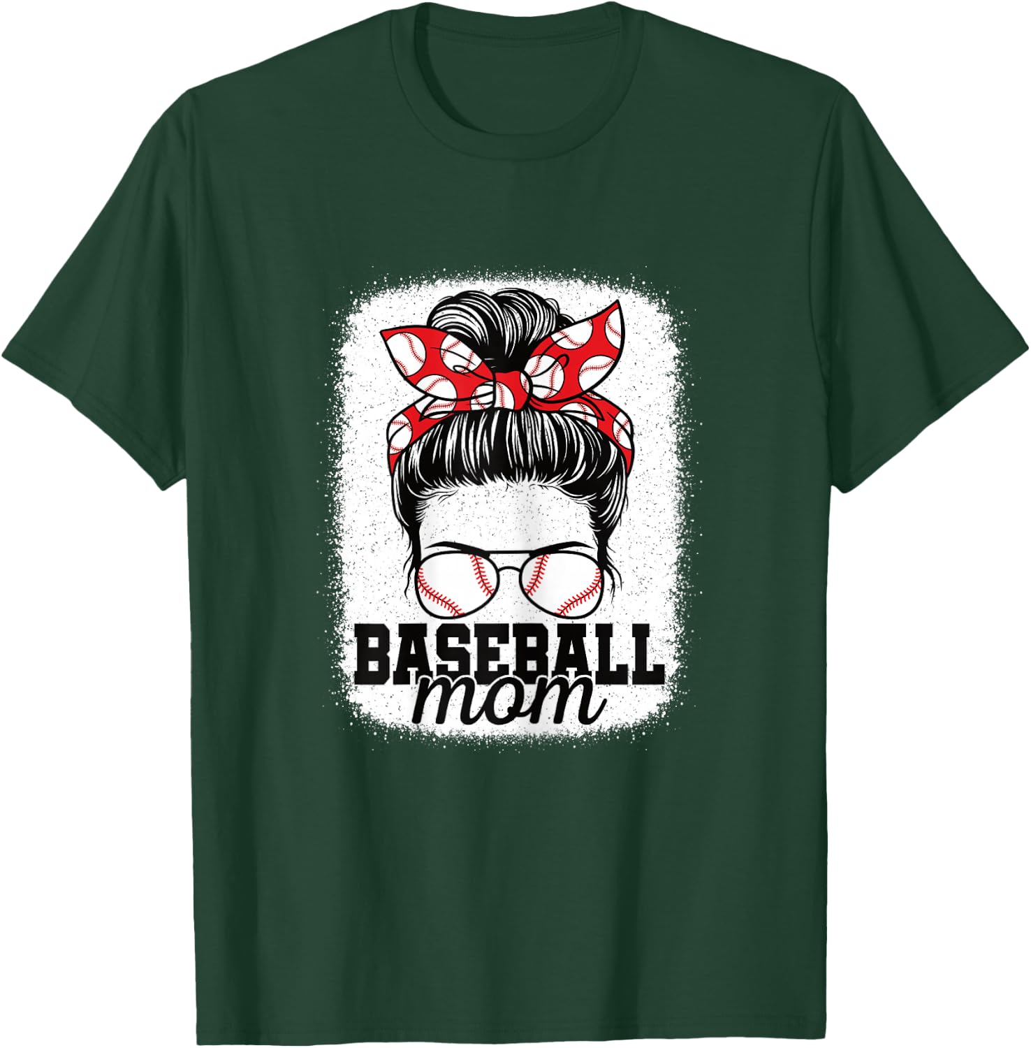 Cute Baseball Mom Messy Bun Mommy Baseball Player Women T-Shirt - T-Shirt | Forest