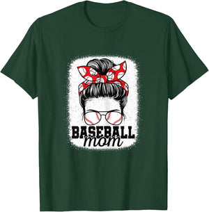 Cute Baseball Mom Messy Bun Mommy Baseball Player Women T-Shirt - T-Shirt | Forest