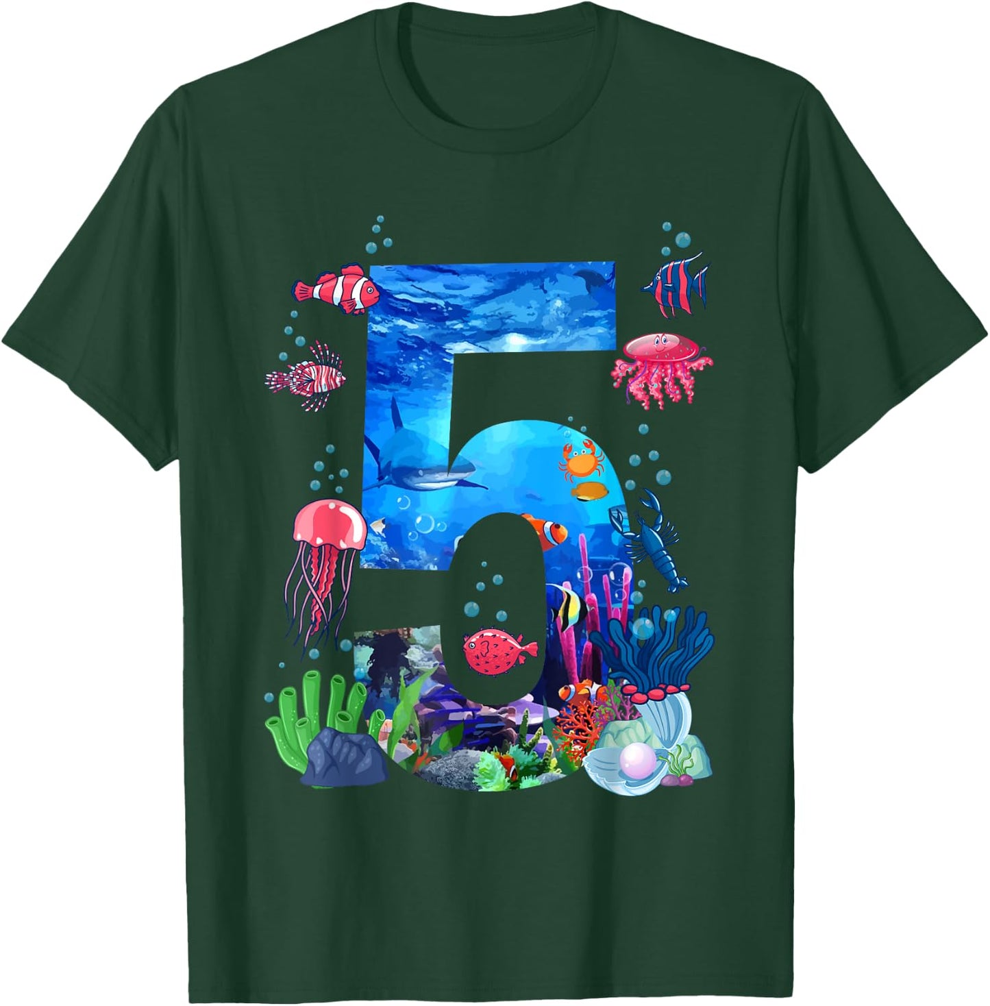 5th Birthday Party Ocean 5 Year Old Sea Fish Aquarium Boy T-Shirt - T-Shirt | Forest