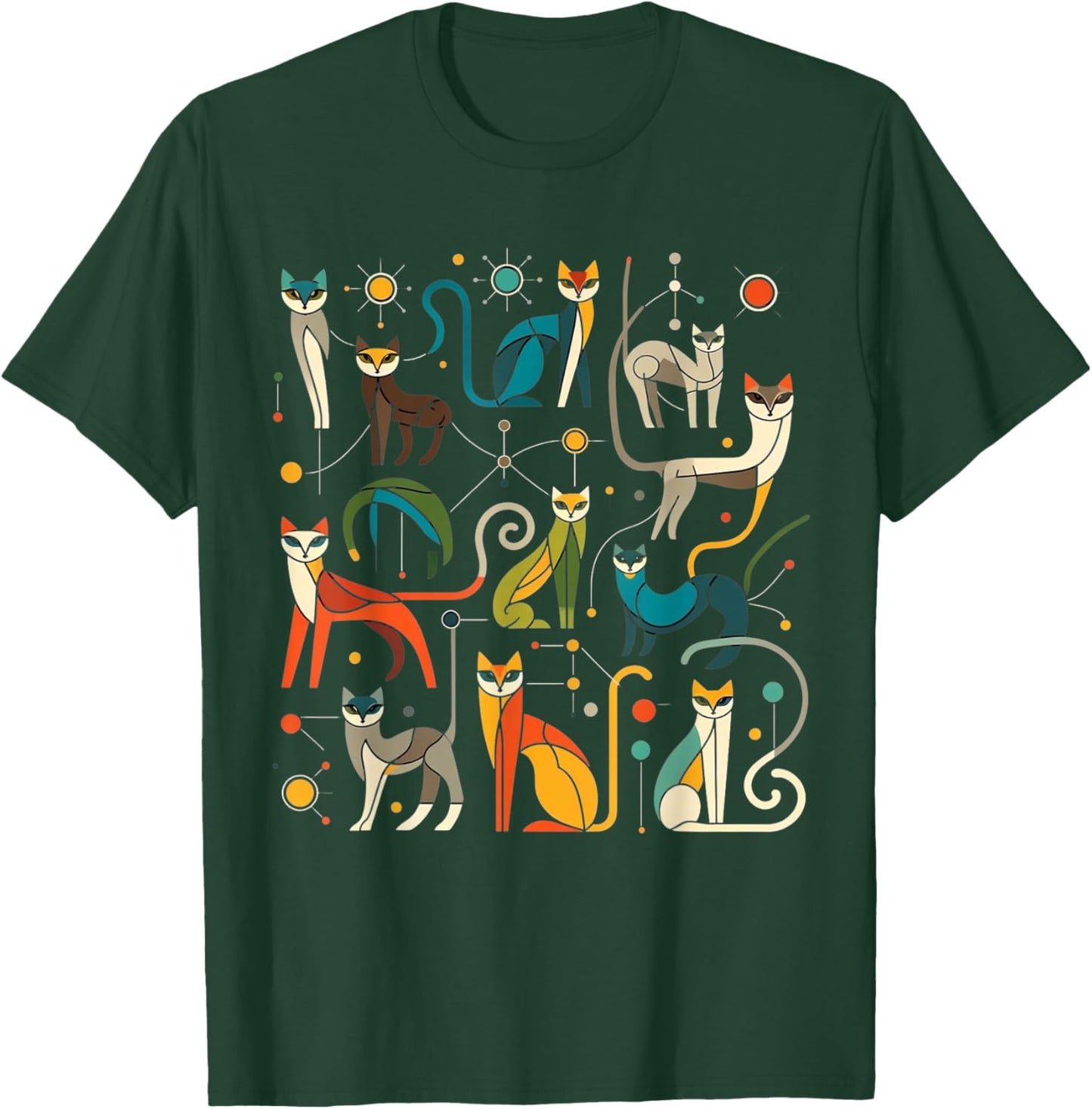 Vintage Retro Mid-Century Long Neck Cats 50s 60s Style T-Shirt - T-Shirt | Forest