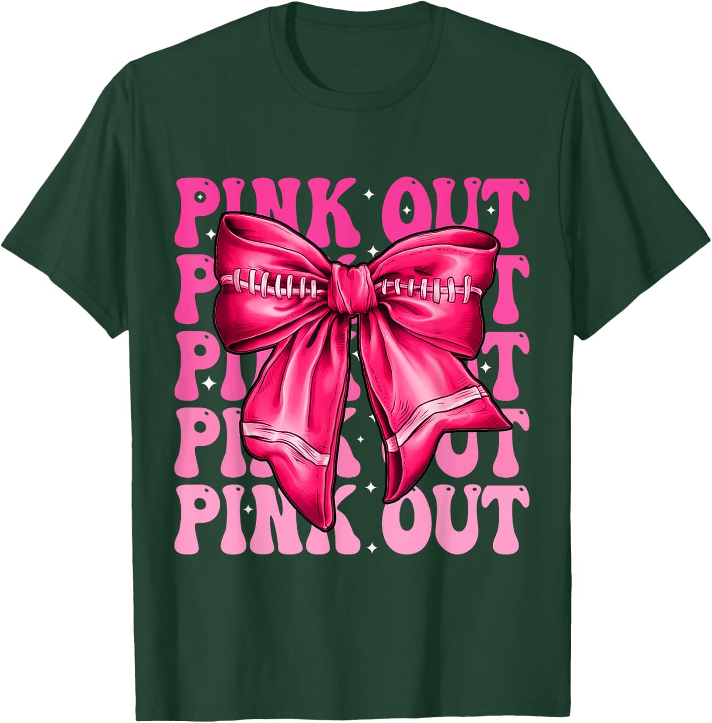 Pink Out Breast Cancer Football Coquette Bow Mom Girls Women T-Shirt - T-Shirt | Forest