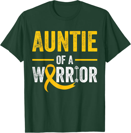 Auntie Of A Warrior Childhood September Cancer Awareness T-Shirt - T-Shirt | Forest