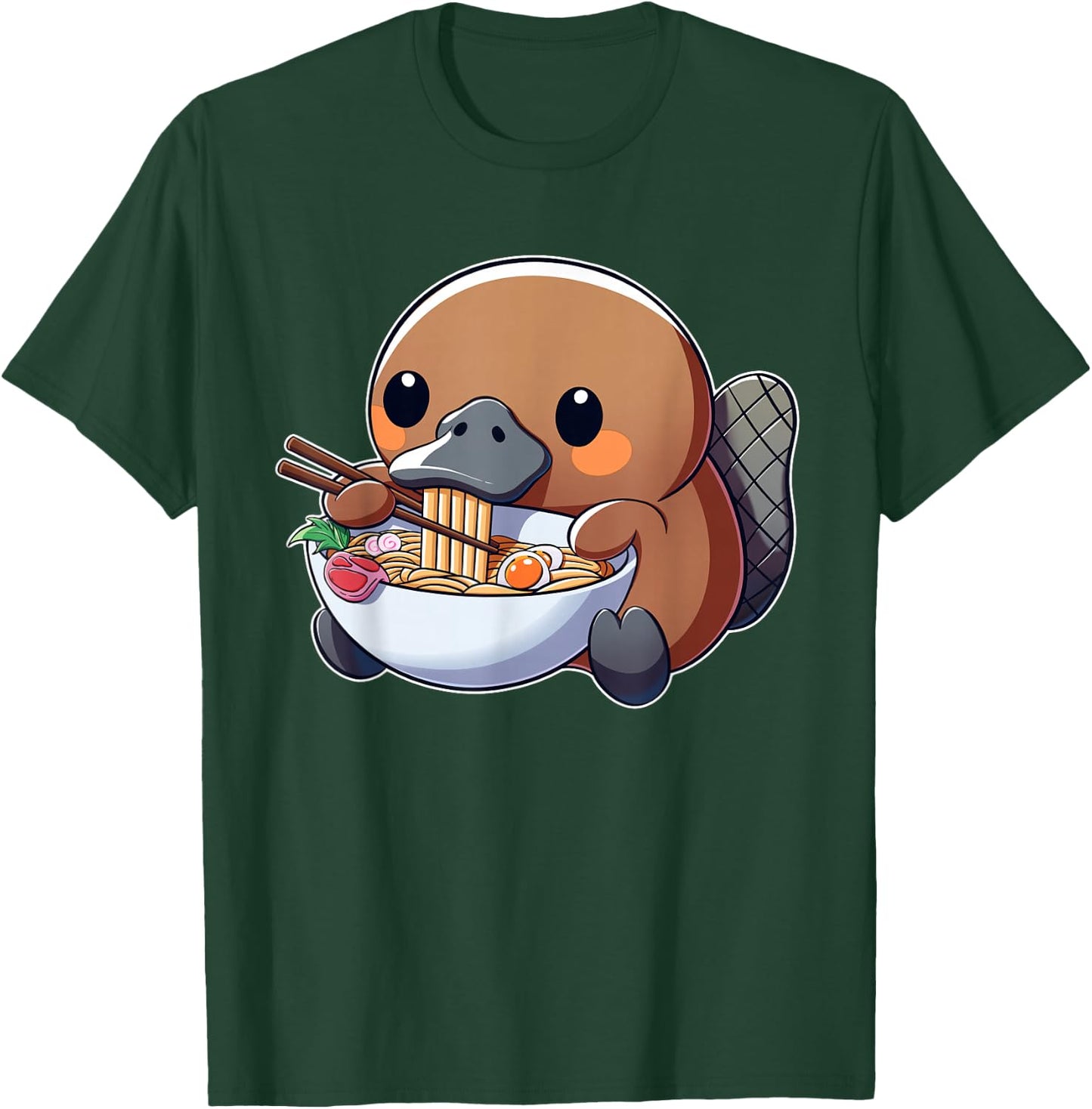 Cute Platypus Ramen Anime Kawaii Japanese Eating Noodle Kids T-Shirt - T-Shirt | Forest