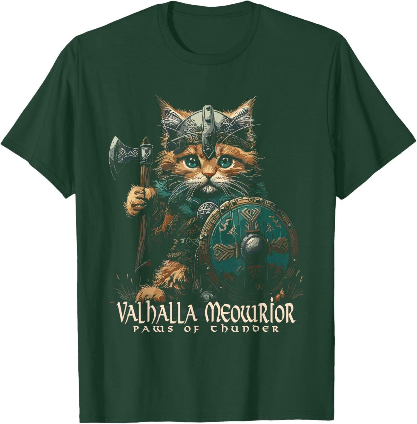 Nordic Norse Valhalla Viking Cat Warrior Men Kids T-Shirt - T-Shirt | Forest
