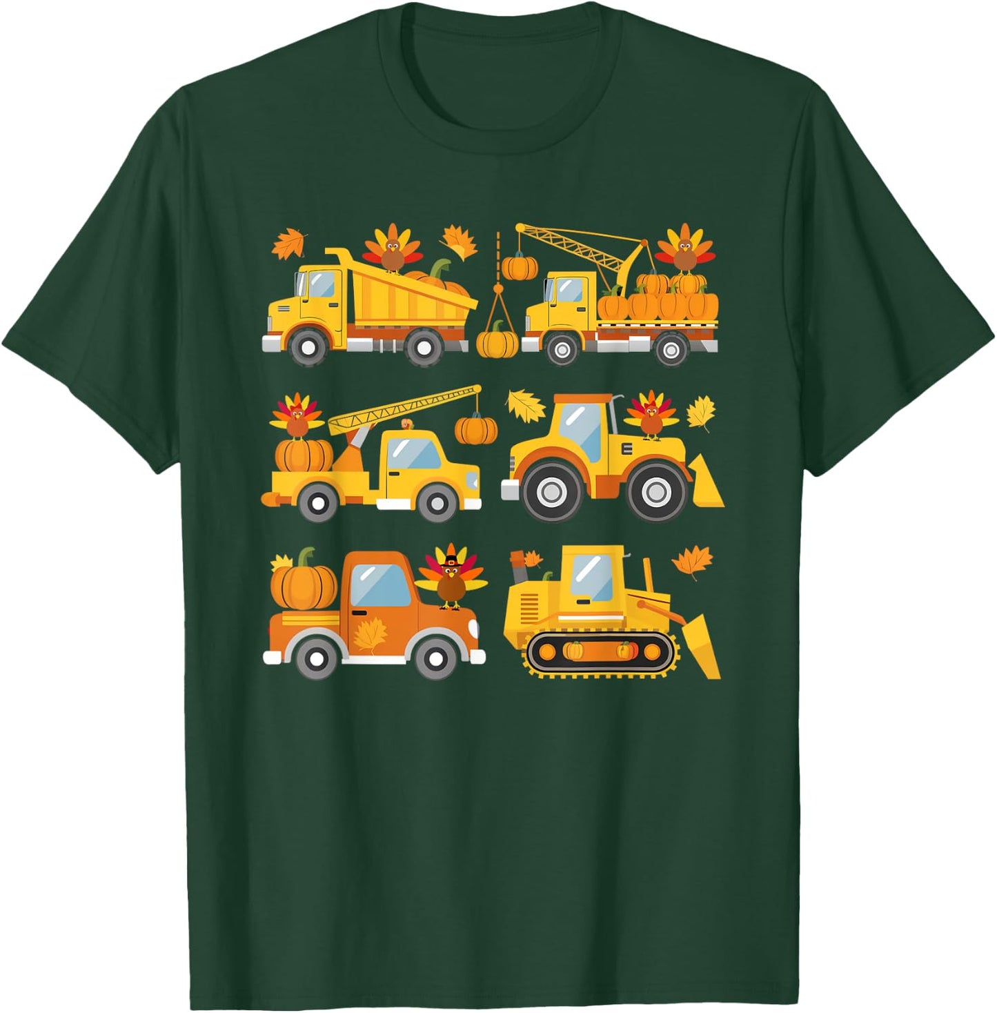 Thanksgiving Fall Construction Trucks Toddler Boys Youth T-Shirt - T-Shirt | Forest
