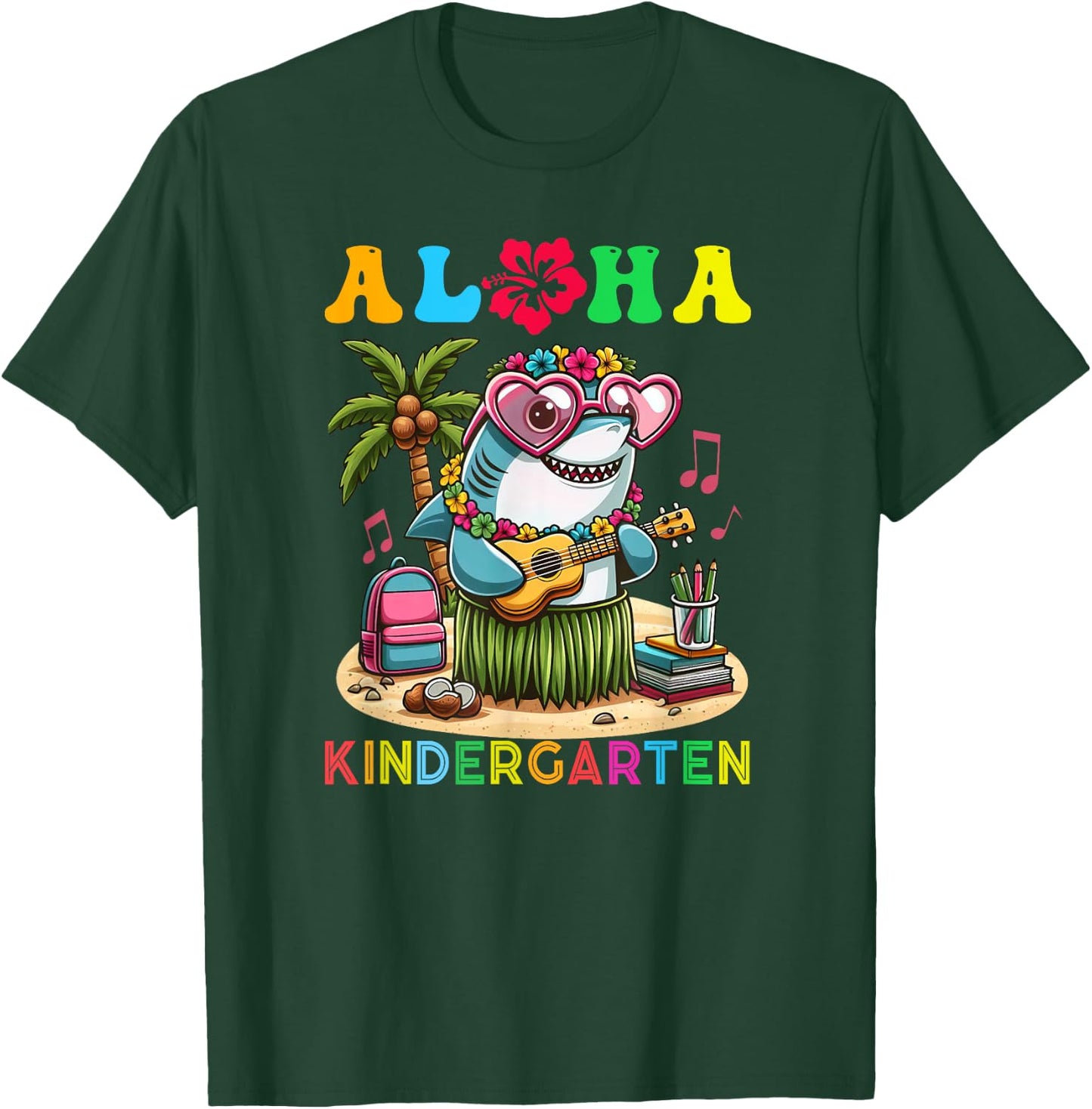 Aloha Kindergarten Shark Hawaii Back to School Kids Girl T-Shirt - T-Shirt | Forest