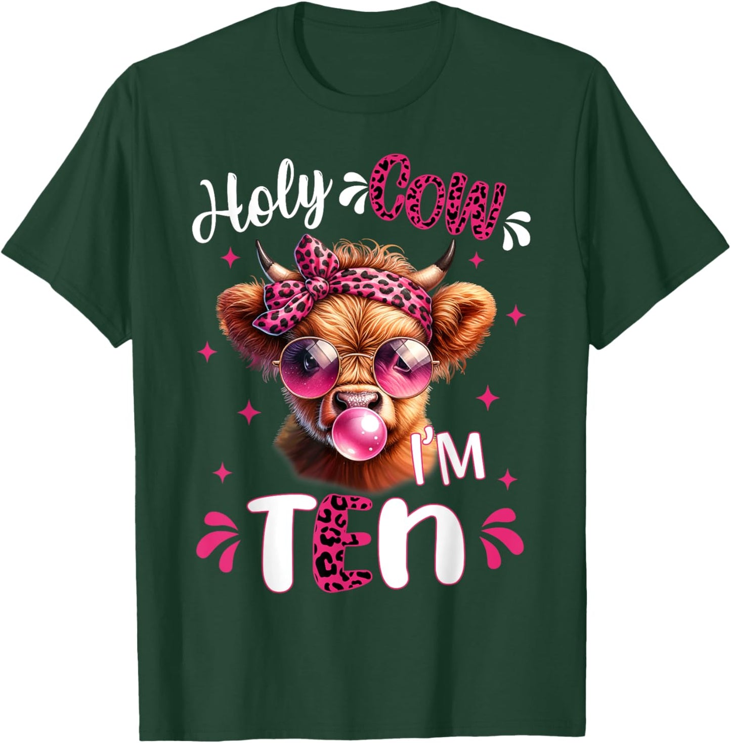 I'm Ten Years Old Girl It's My 10th Birthday Highland Cow T-Shirt - T-Shirt | Forest