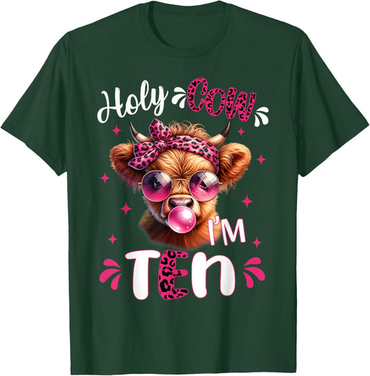 I'm Ten Years Old Girl It's My 10th Birthday Highland Cow T-Shirt - T-Shirt | Forest